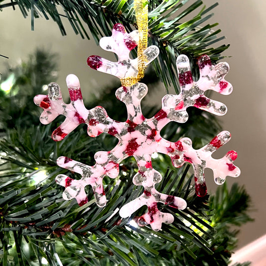 Handmade Glass Snowflake - Wanda's Candy Cane - by studioTica
