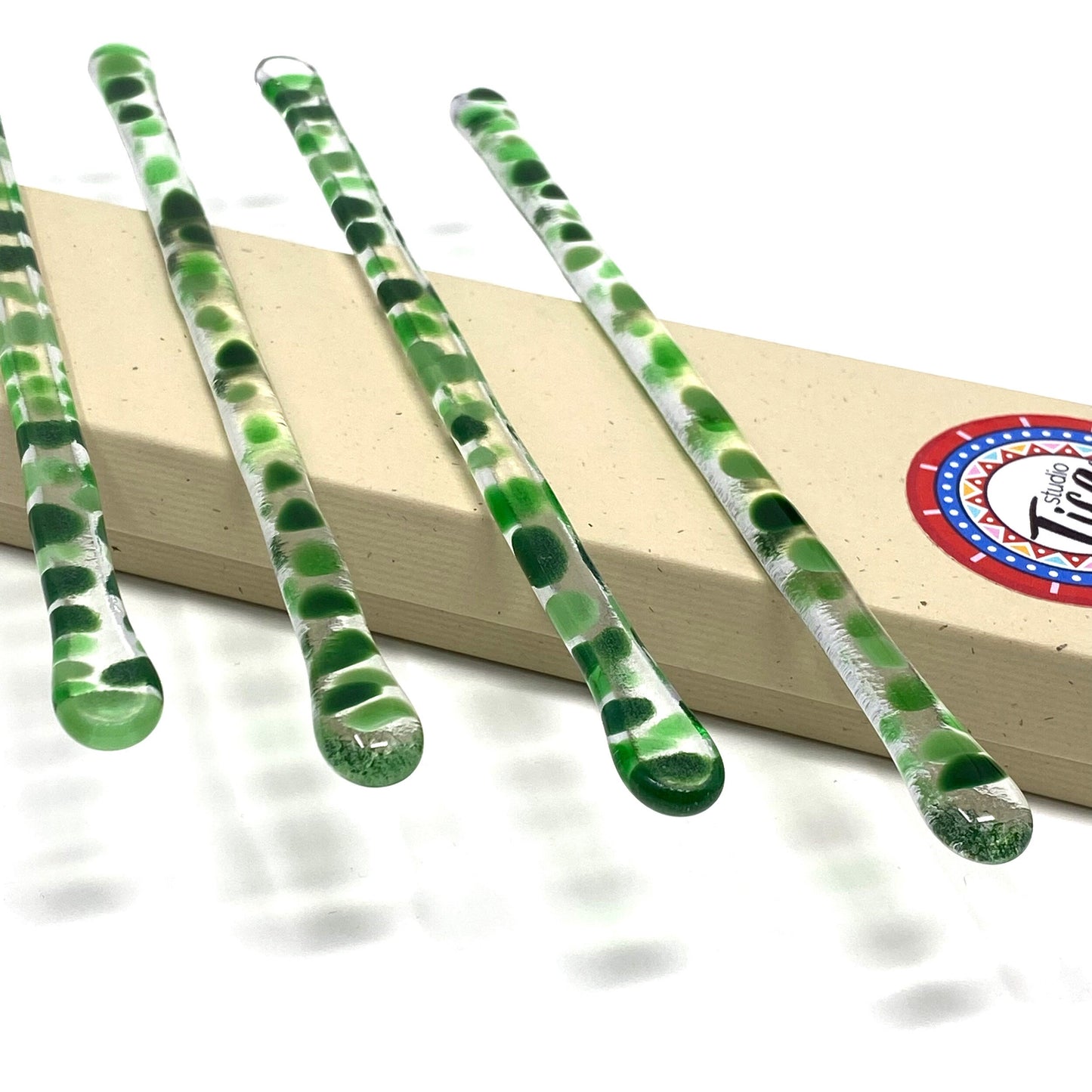 studioTica® Glass Swizzle Sticks - Rainforest Greens