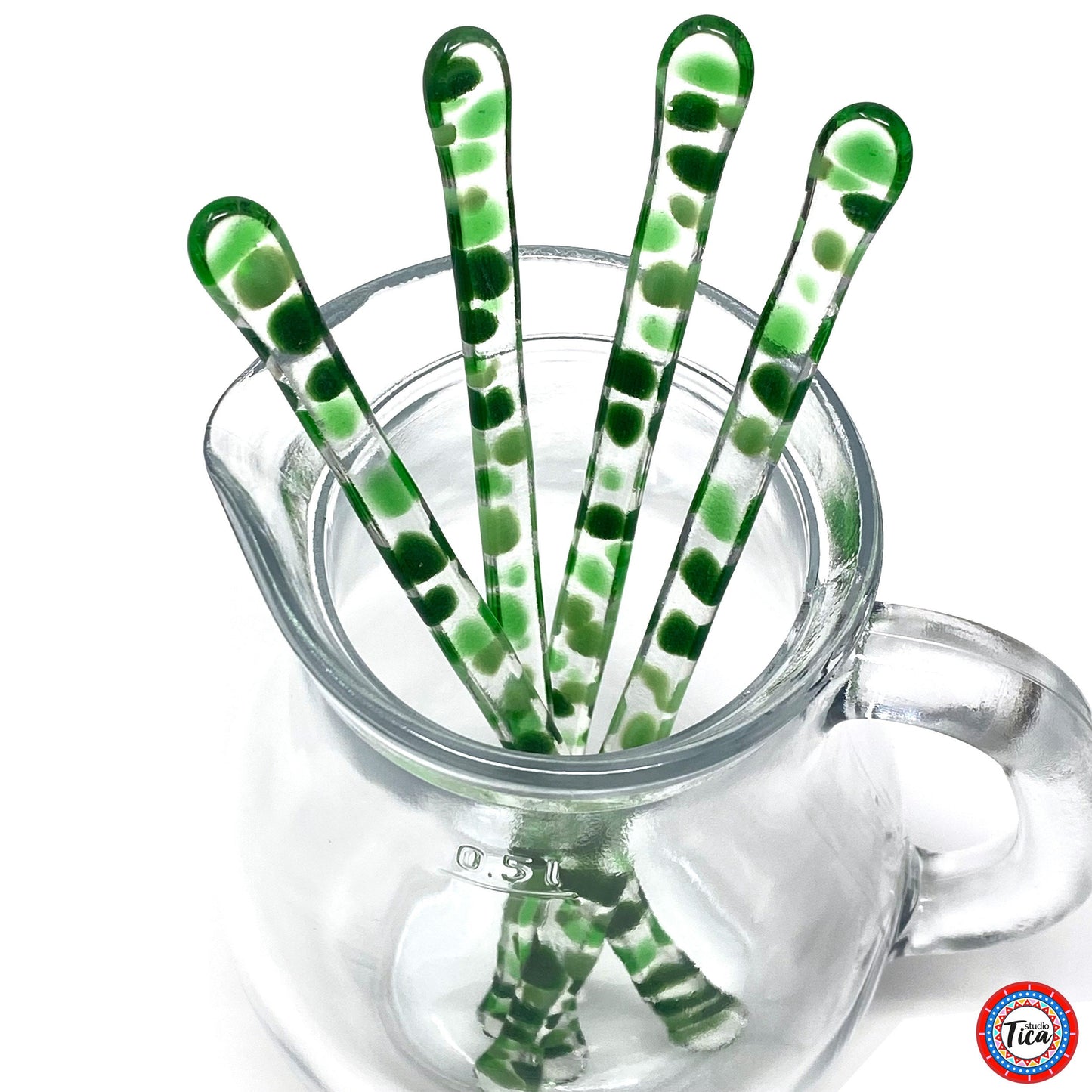 studioTica® Glass Swizzle Sticks - Rainforest Greens
