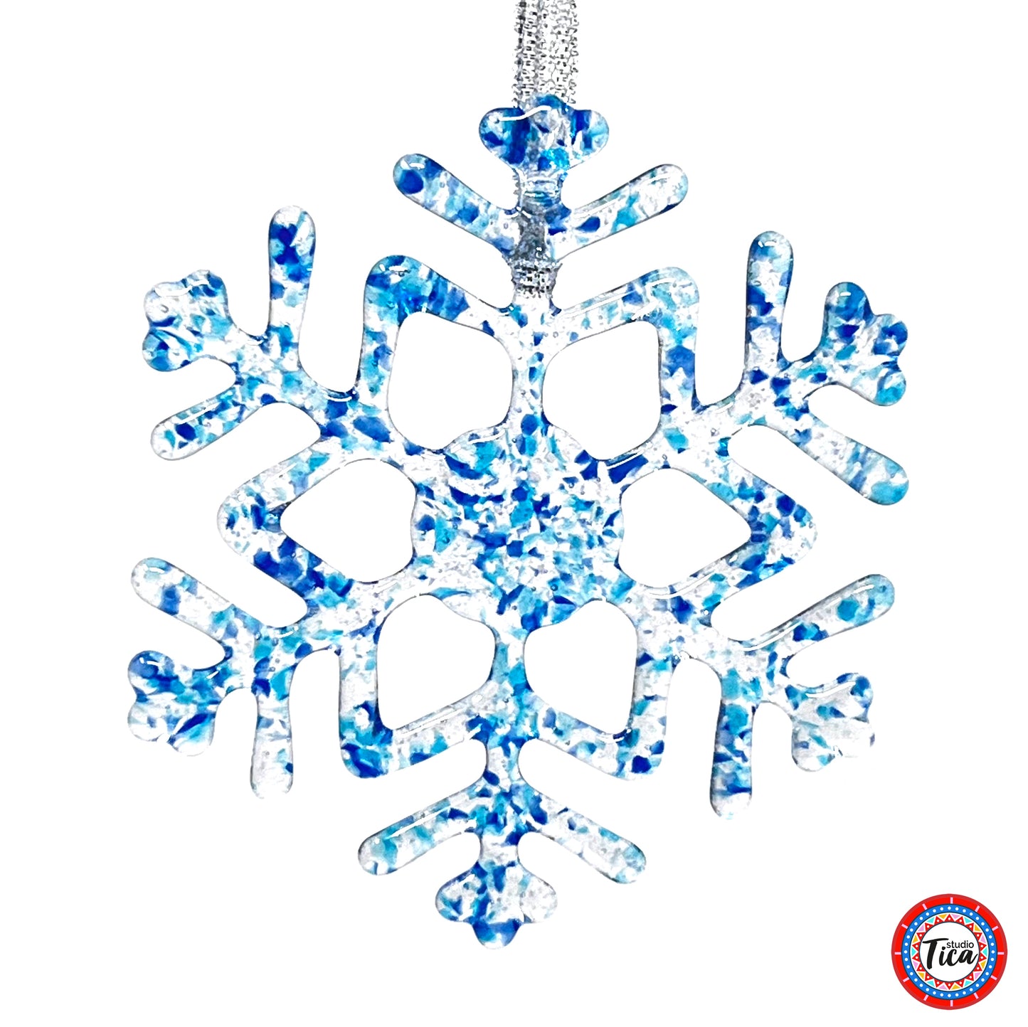 Handmade Glass Snowflake - Winter Blue - by studioTica
