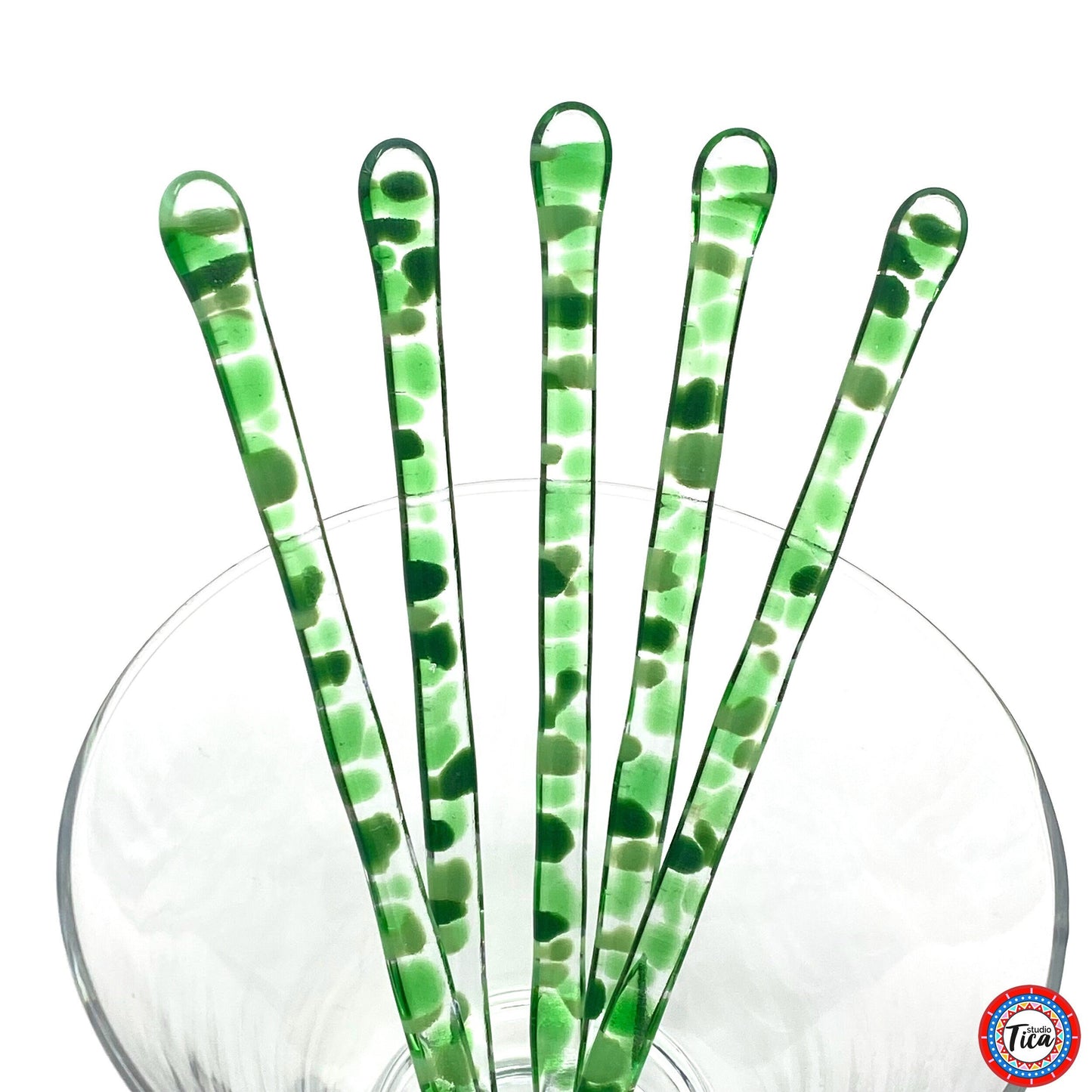 studioTica® Glass Swizzle Sticks - Rainforest Greens