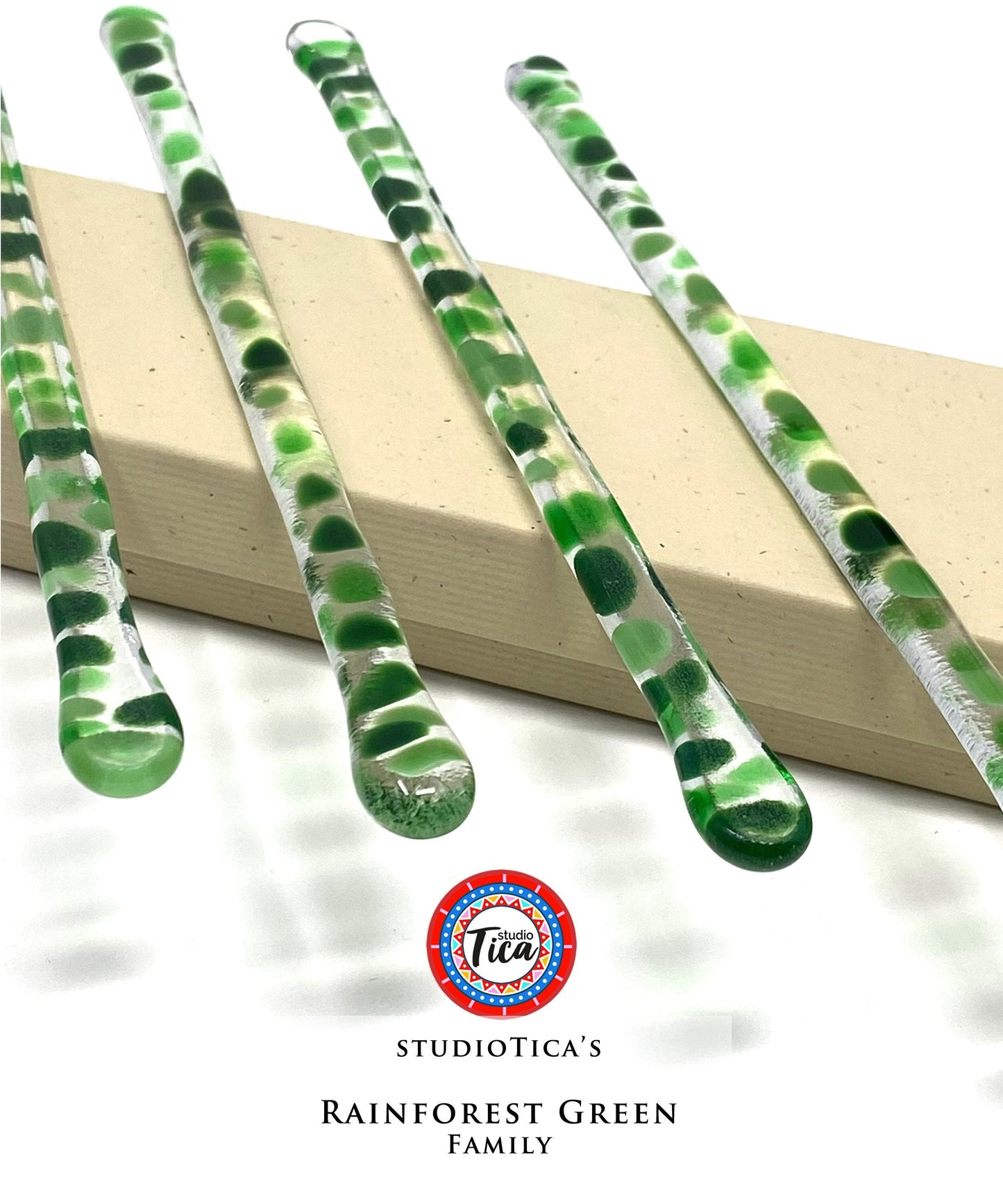 studioTica® Glass Swizzle Sticks - Rainforest Greens