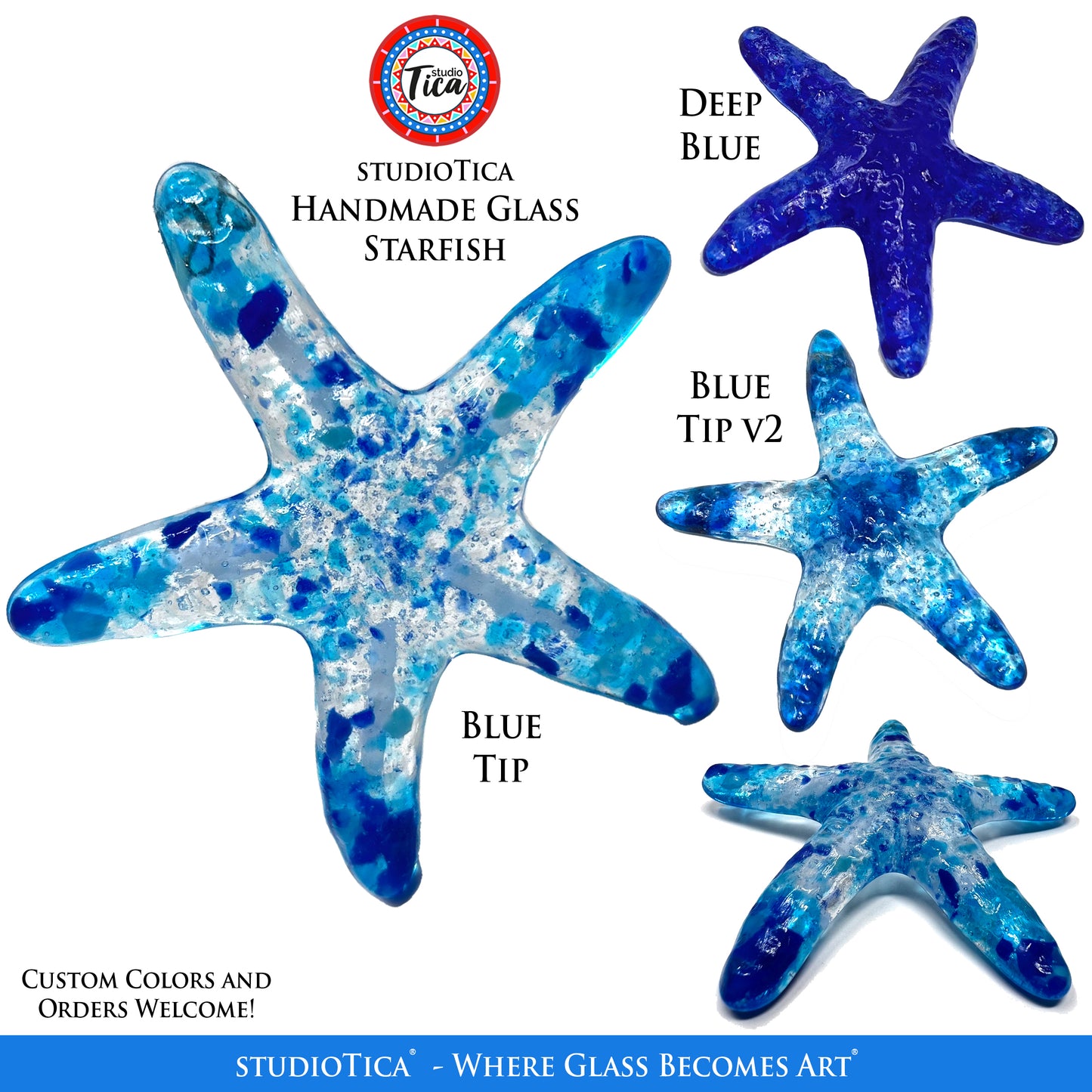 studioTica® Glass Starfish - Deep Blue + Blue Tip