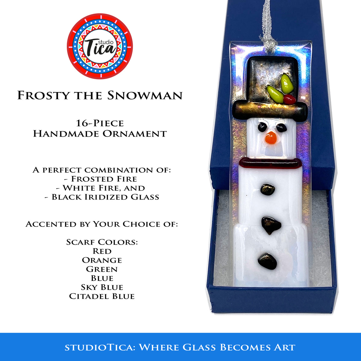 Handmade Glass Ornament - Frosty the Snowman
