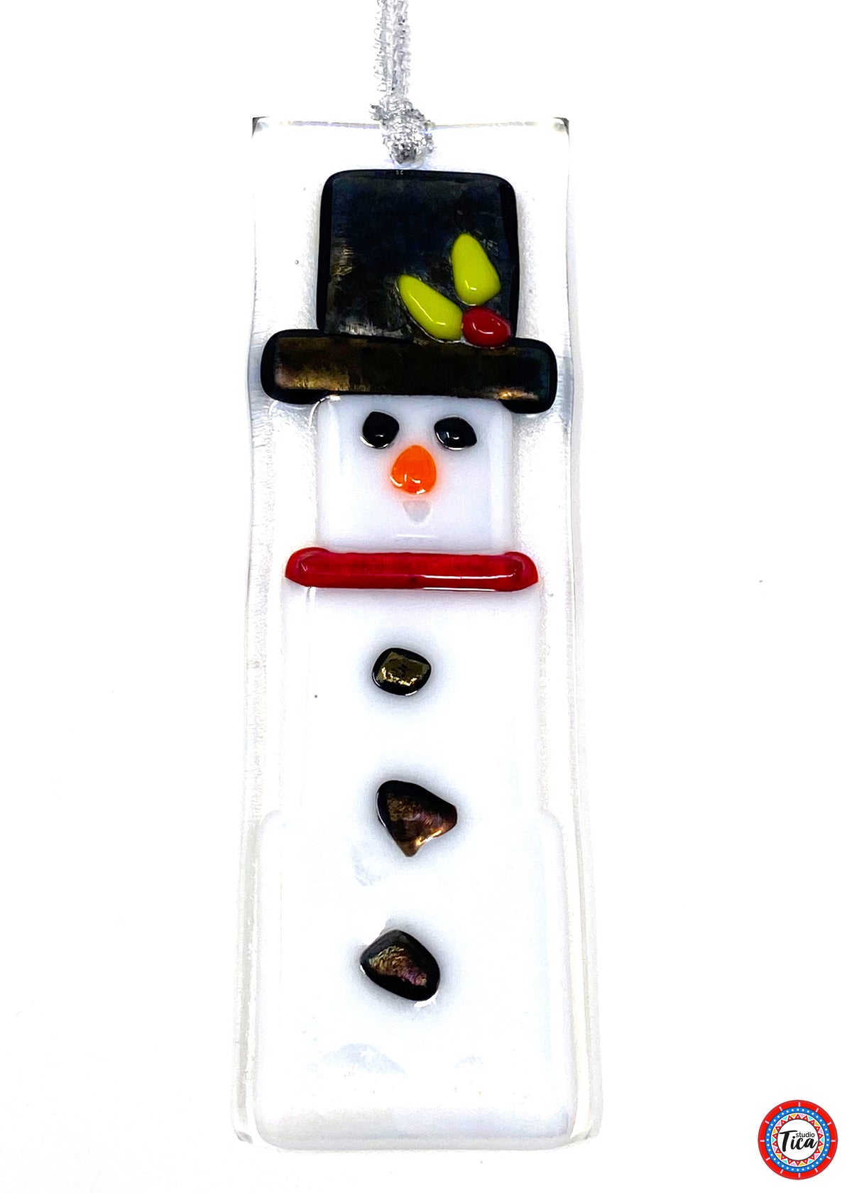 Handmade Glass Ornament - Frosty the Snowman