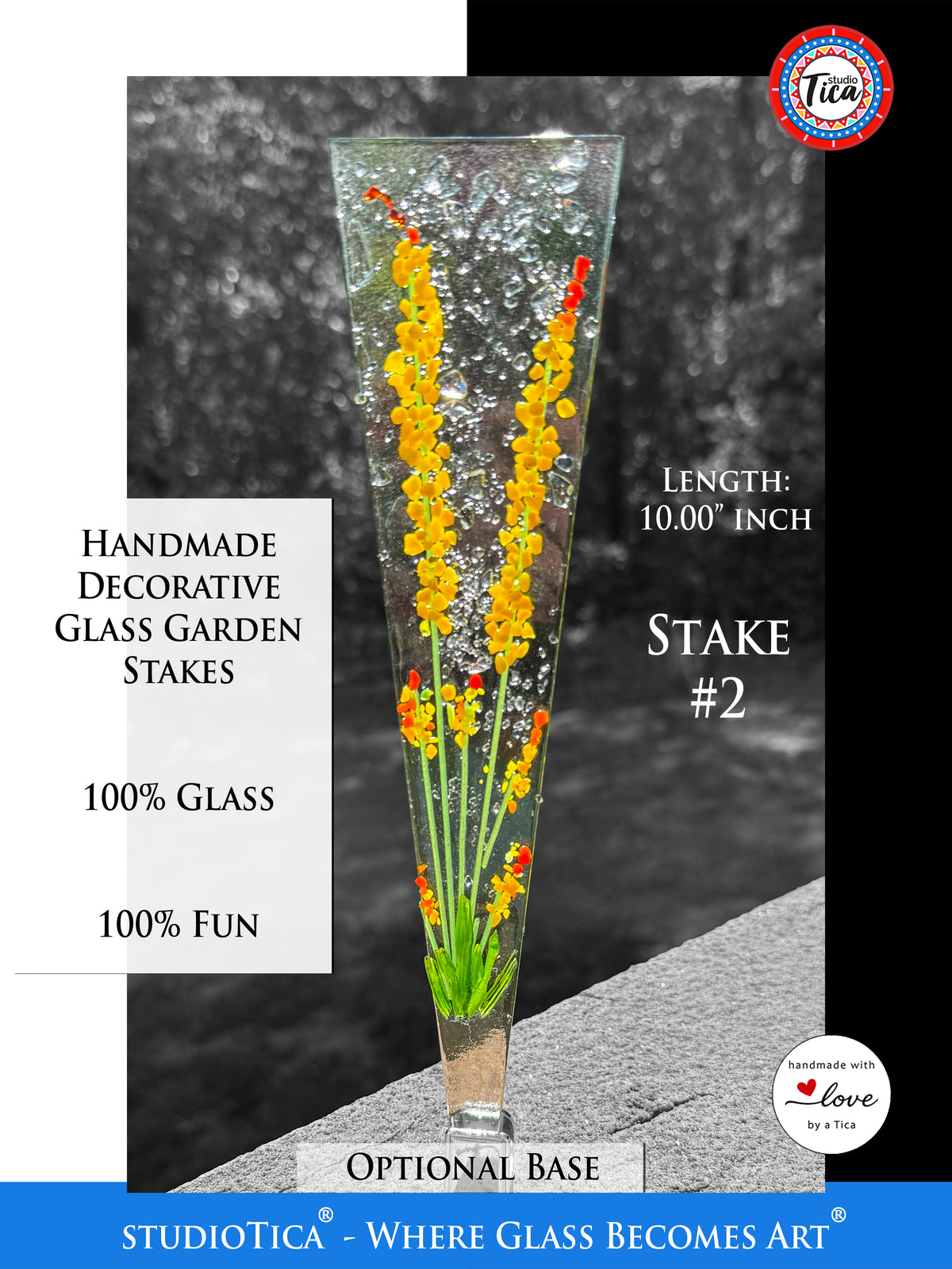 Handmade Glass Garden Stakes - 10-inches