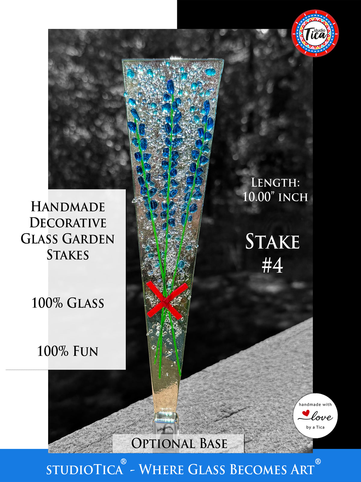 Handmade Glass Garden Stakes - 10-inches