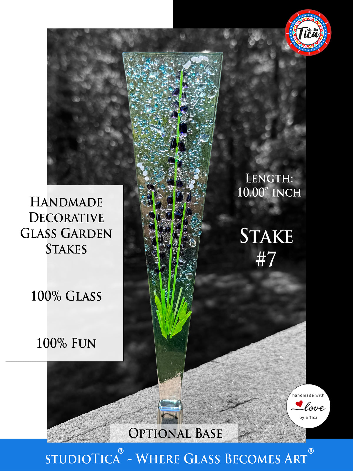 Handmade Glass Garden Stakes - 10-inches