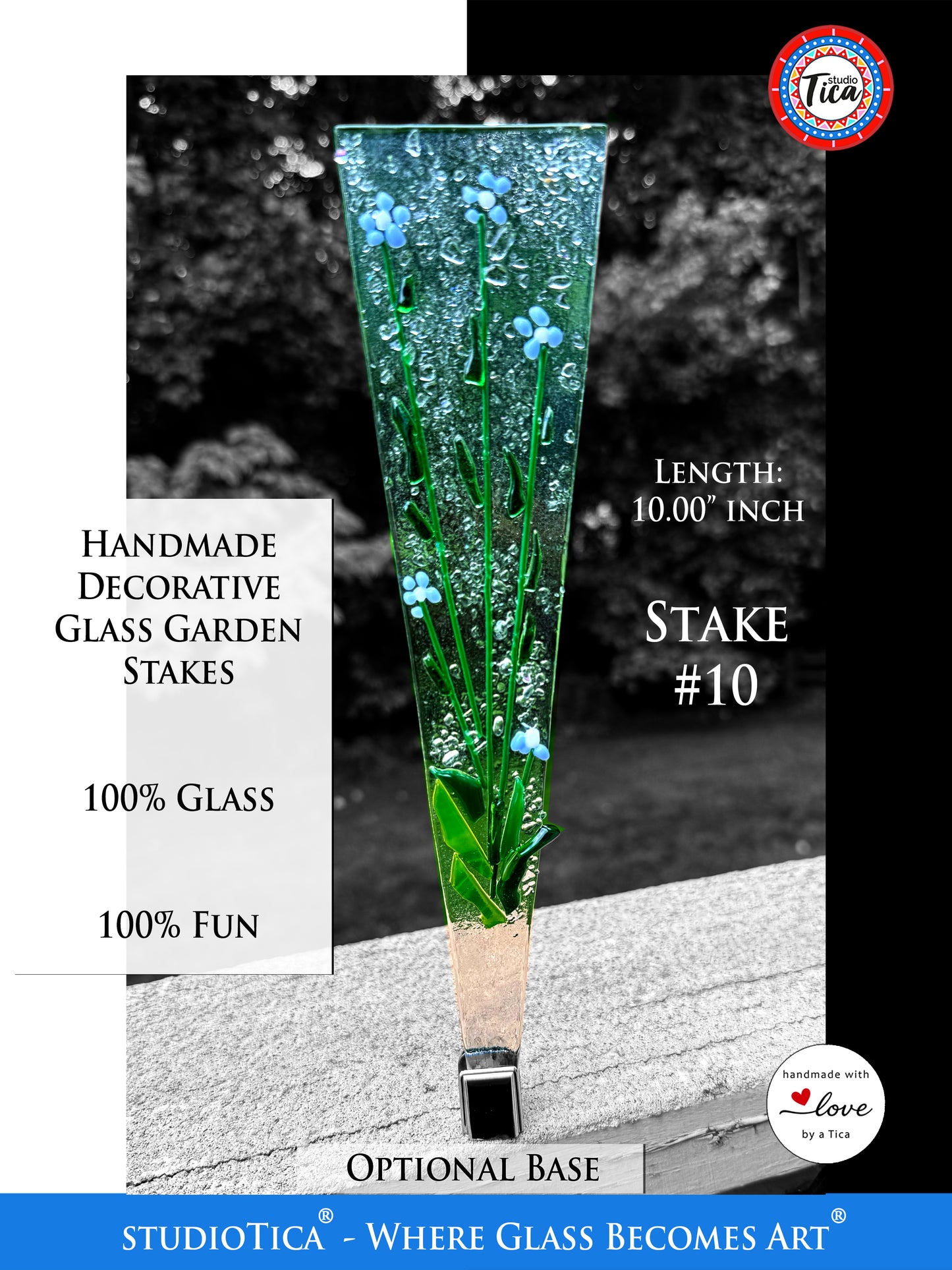 Handmade Glass Garden Stakes - 10-inches