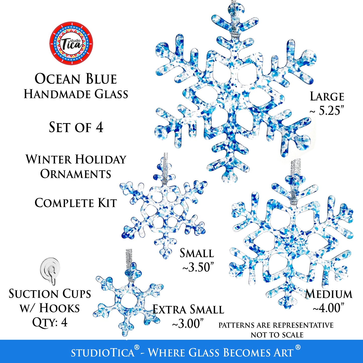 Handmade Glass Snowflake - Winter Blue - by studioTica