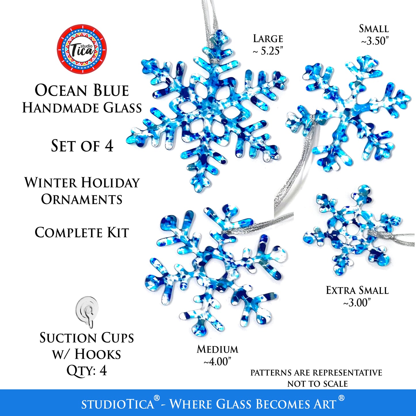 Handmade Glass Snowflake - Ocean Blue - by studioTica