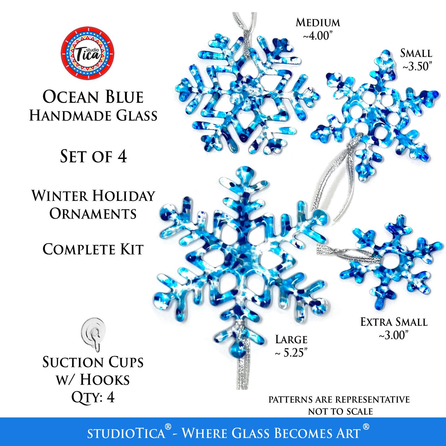 Handmade Glass Snowflake - Ocean Blue - by studioTica