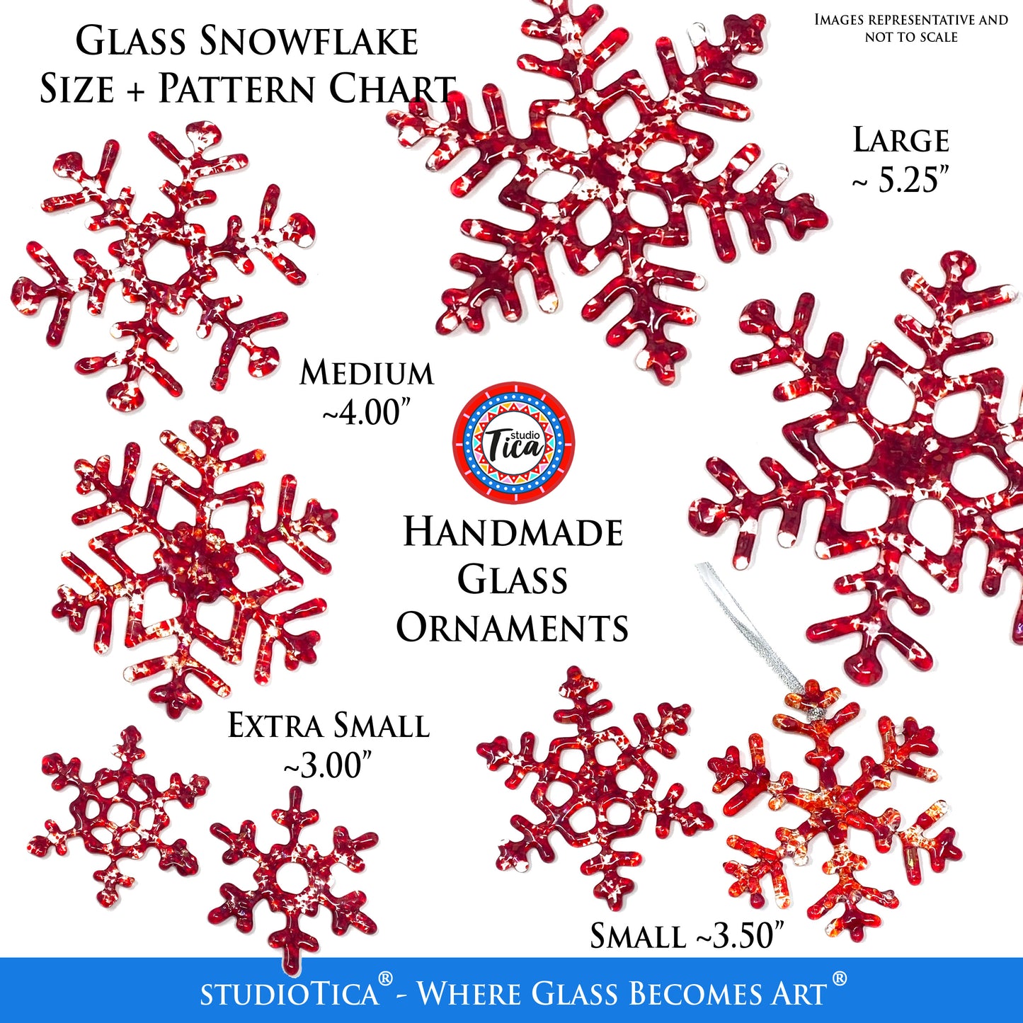 Handmade Glass Snowflake - Rudolph Red - by studioTica