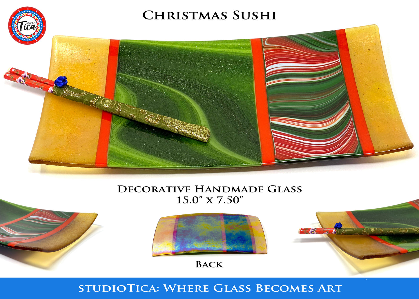 studioTica® Glass Centerpiece - 15" - A Golden Christmas
