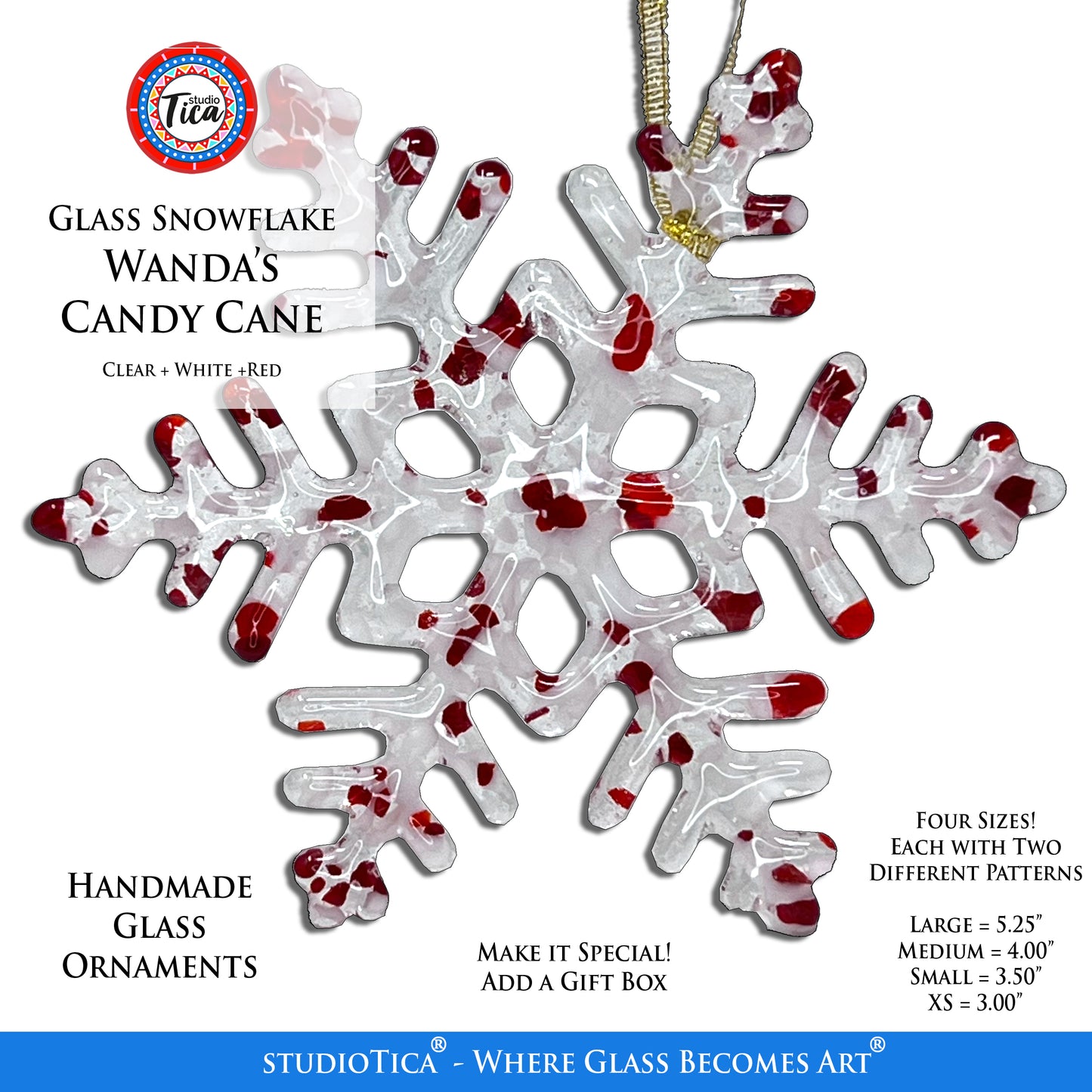 studioTica® Glass Snowflake - Wanda's Candy Cane