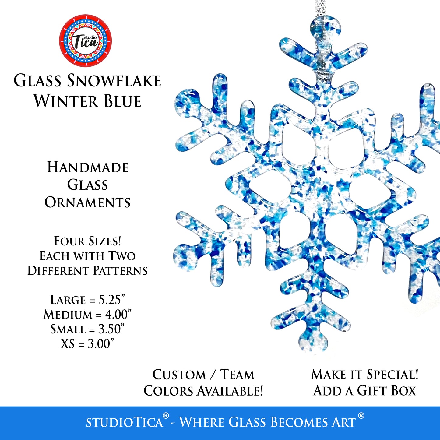 Handmade Glass Snowflake - Winter Blue - by studioTica