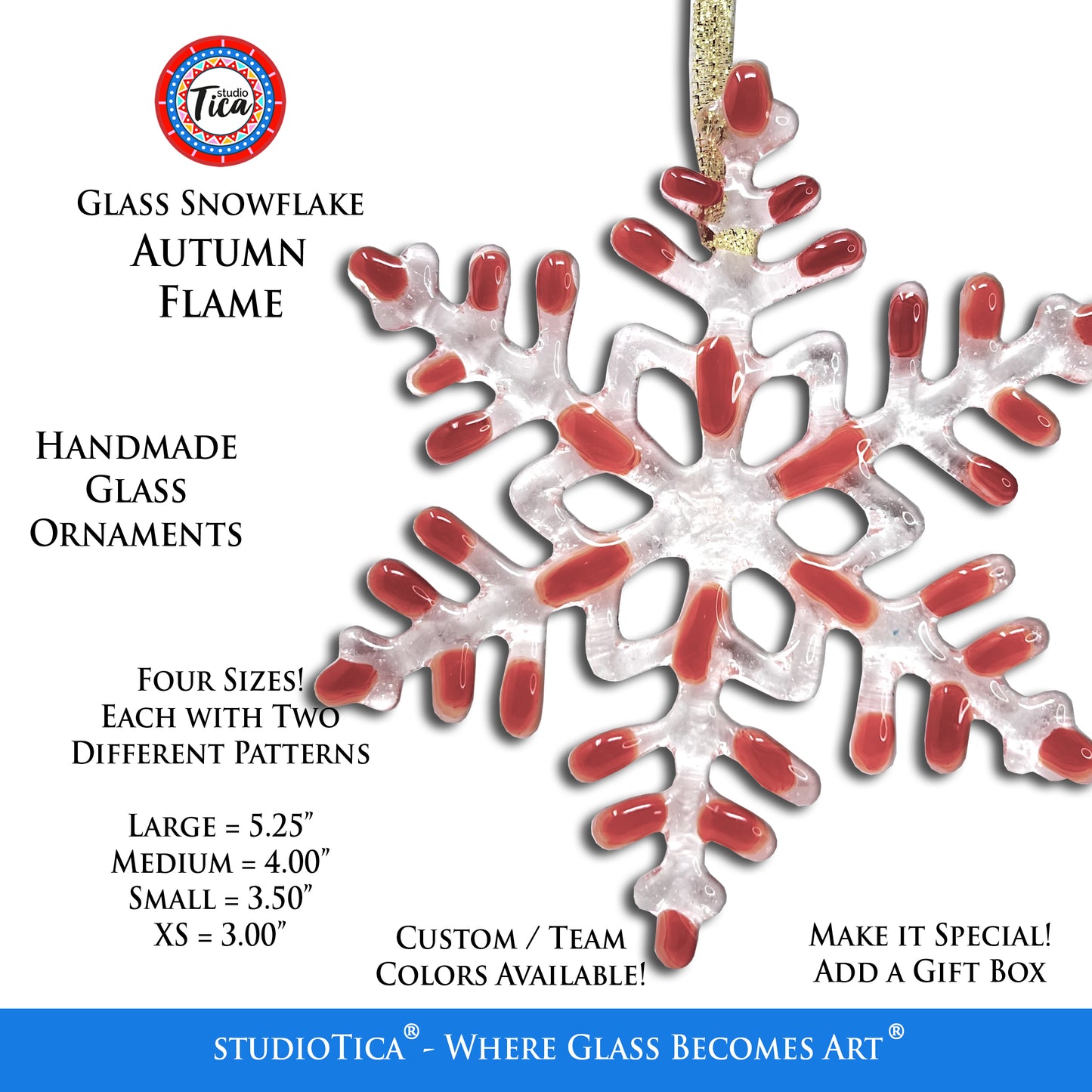 studioTica Autumn Flame - Handmade Glass Snowflakes