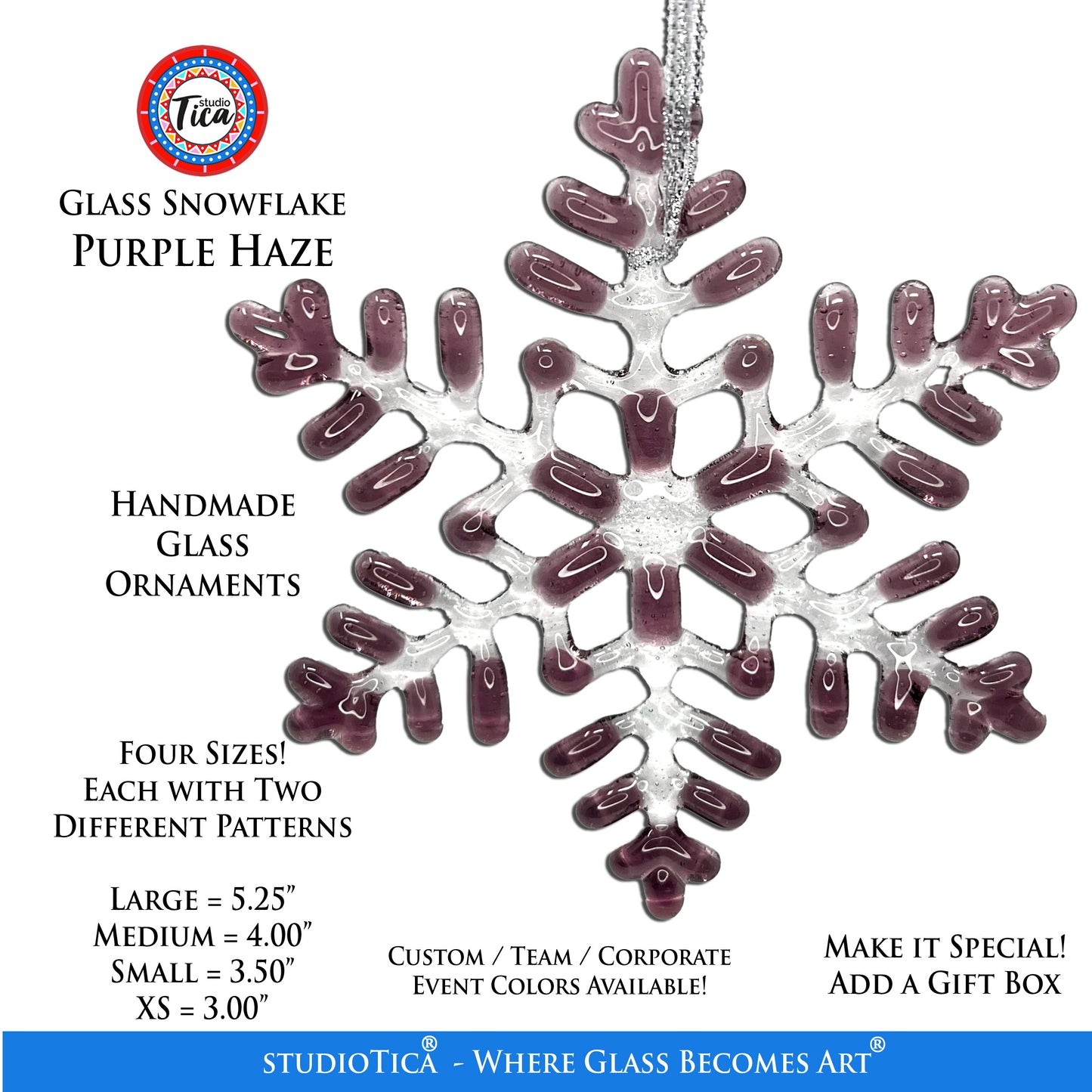 Handmade Glass Snowflake - Purple Haze - by studioTica