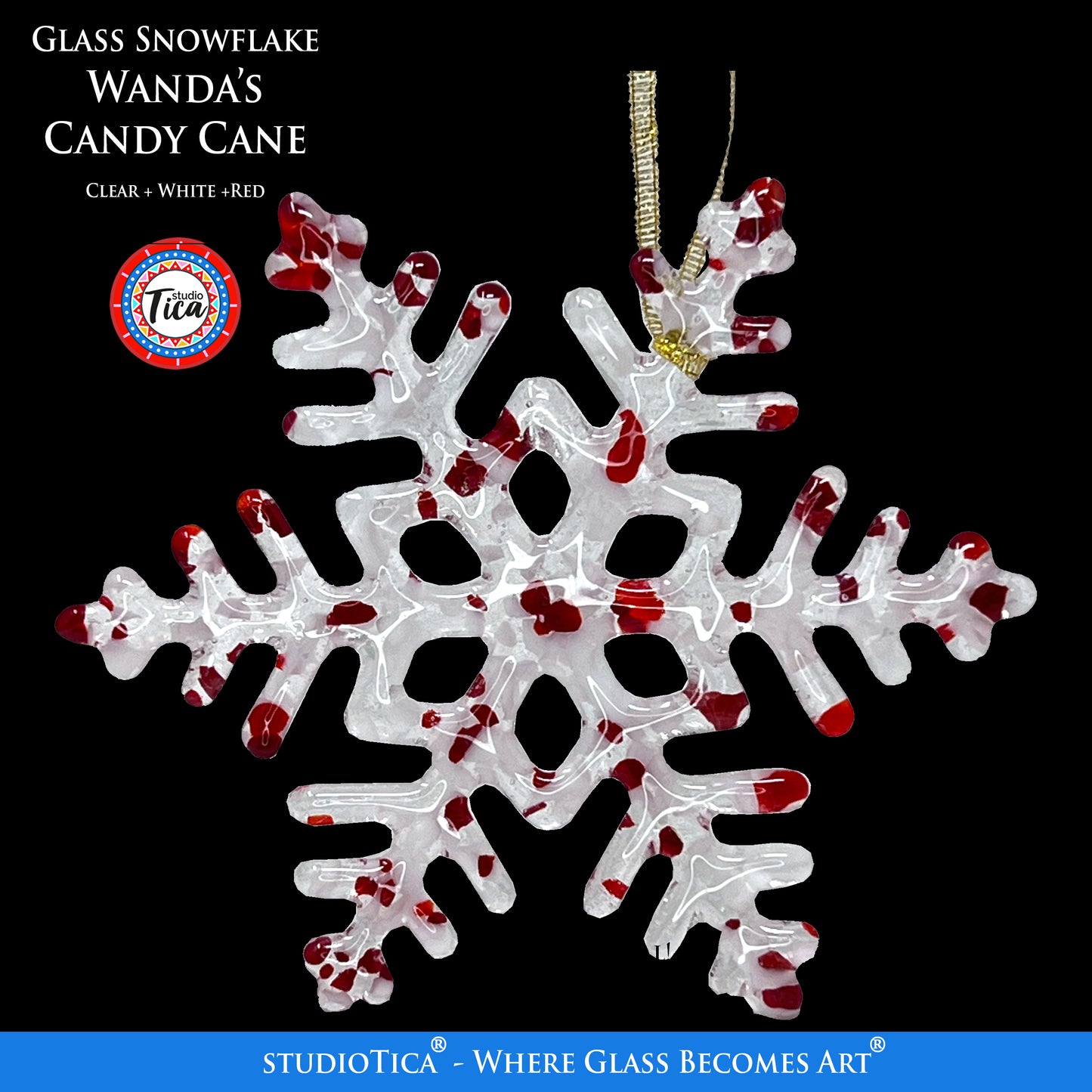 studioTica® Glass Snowflake - Wanda's Candy Cane
