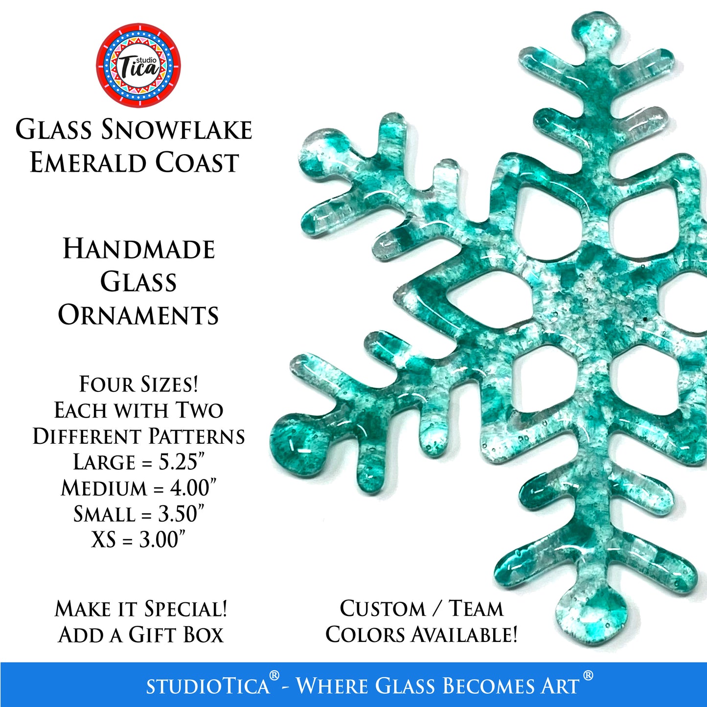 studioTica Emerald Coast - Handmade Glass Snowflakes