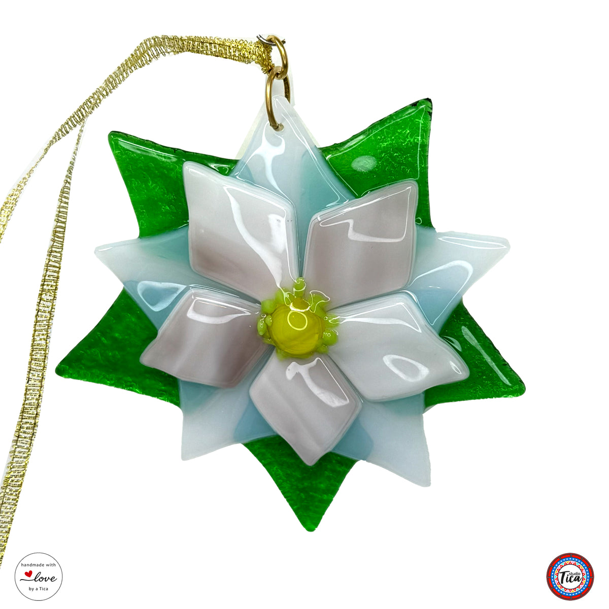 Handmade Glass Ornament - Poinsettia