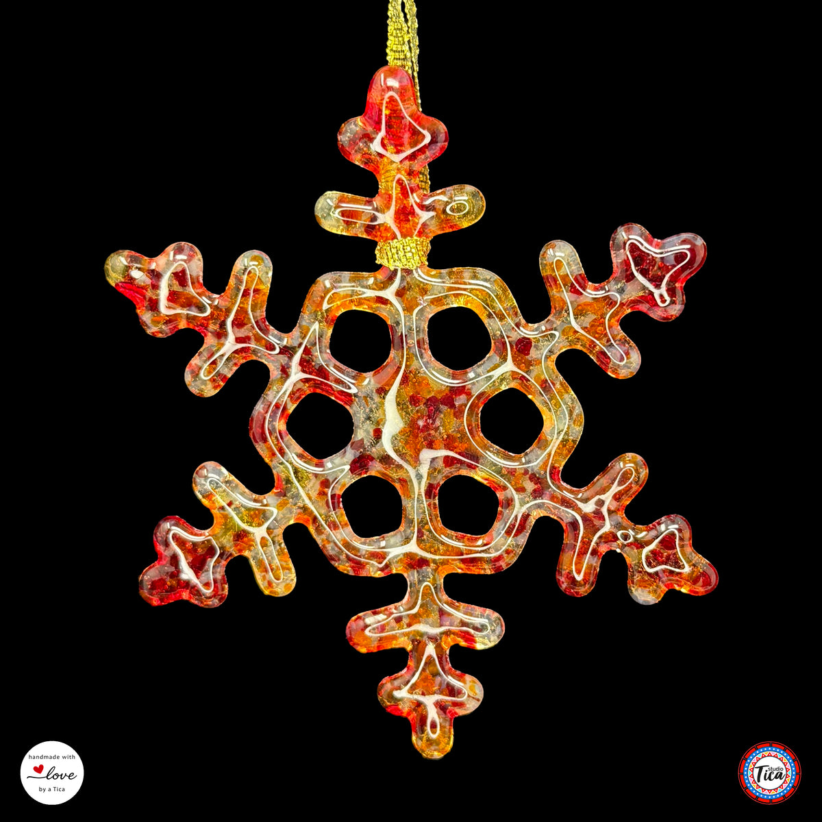 Handmade Glass Snowflake - Rim of Fire - by studioTica