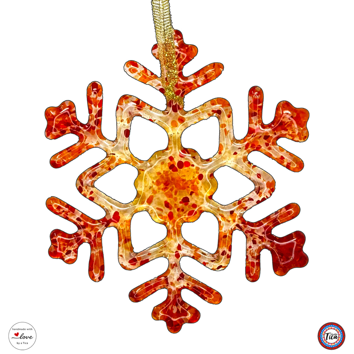 Handmade Glass Snowflake - Rim of Fire - by studioTica