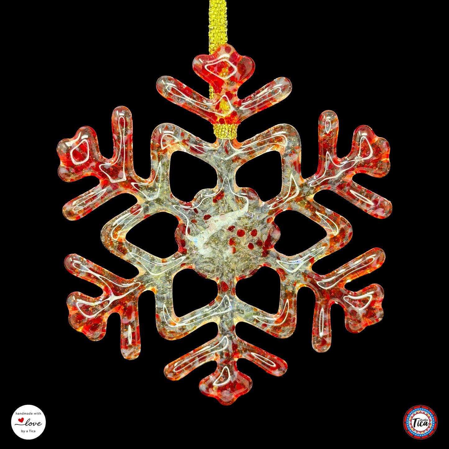 Handmade Glass Snowflake - Rim of Fire - by studioTica