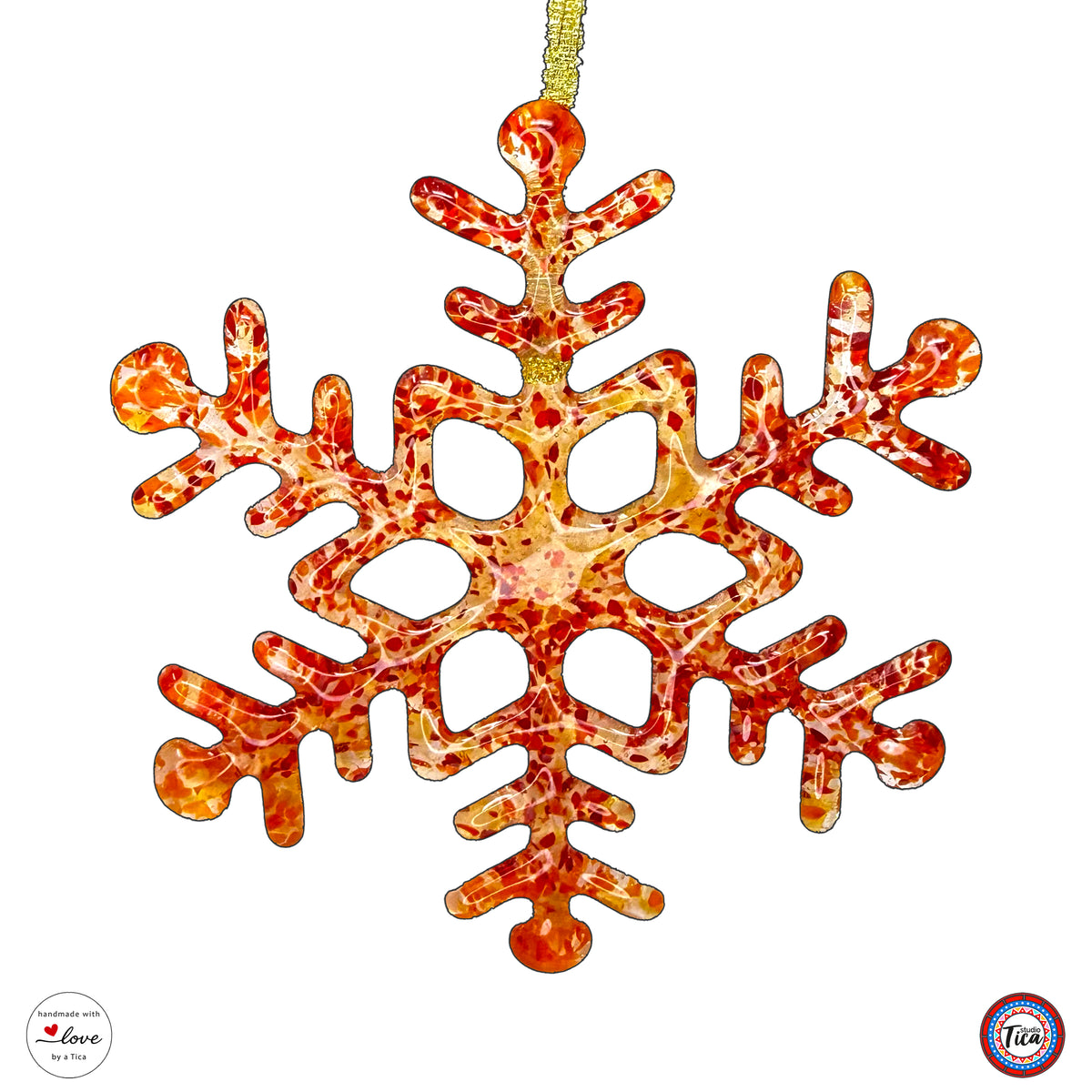 Handmade Glass Snowflake - Rim of Fire - by studioTica