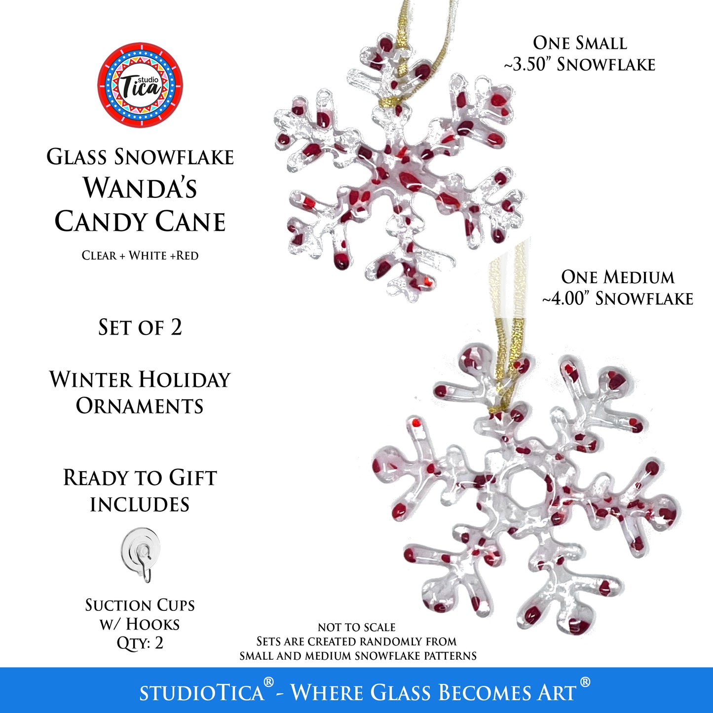 studioTica® Glass Snowflake - Wanda's Candy Cane