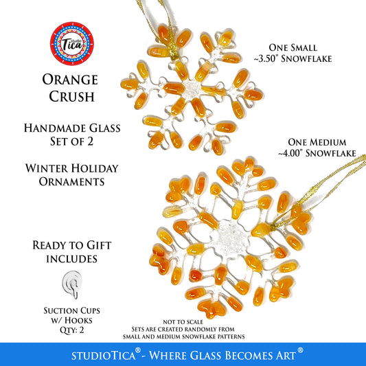 Handmade Glass Snowflake - Orange Crush - by studioTica