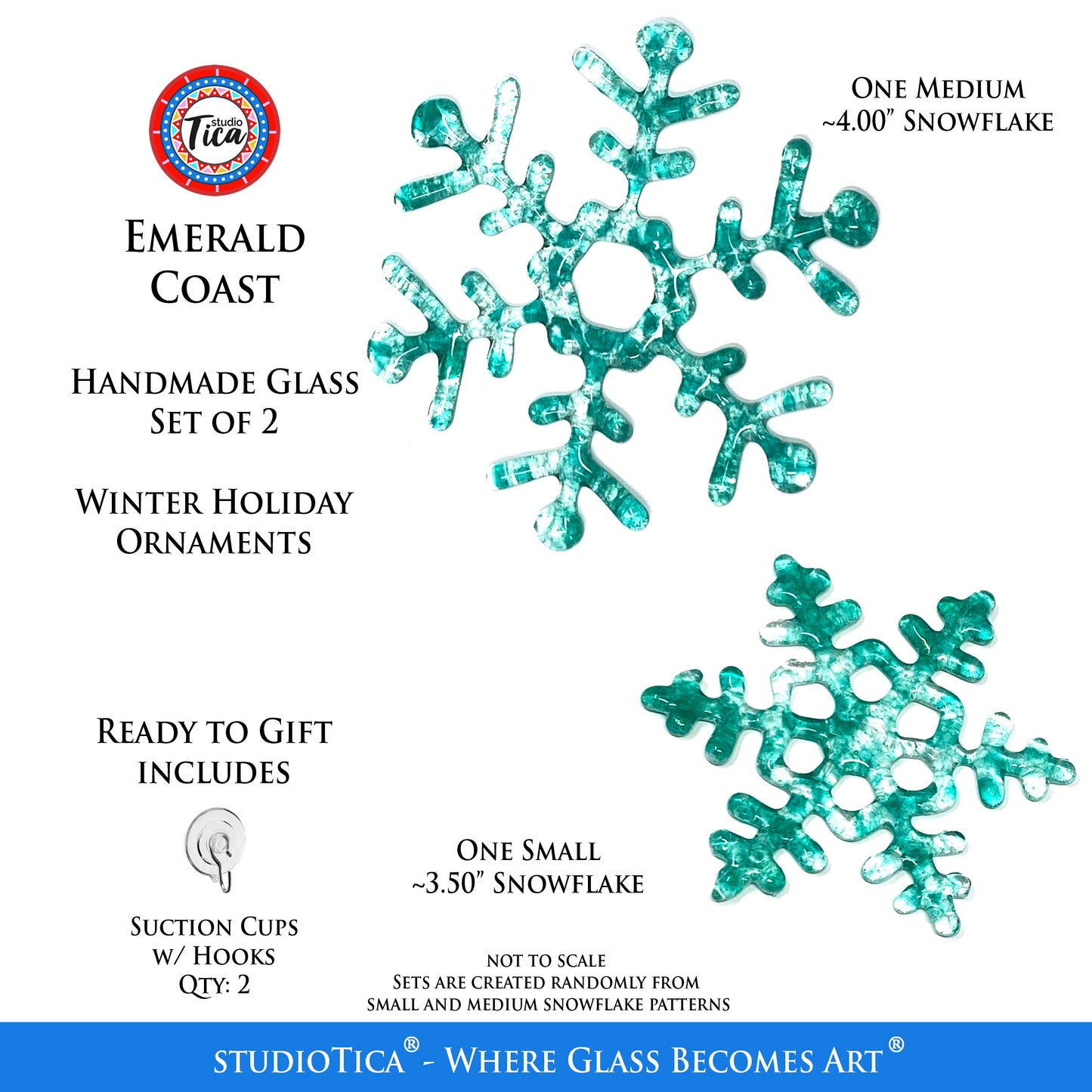 studioTica Emerald Coast - Handmade Glass Snowflakes