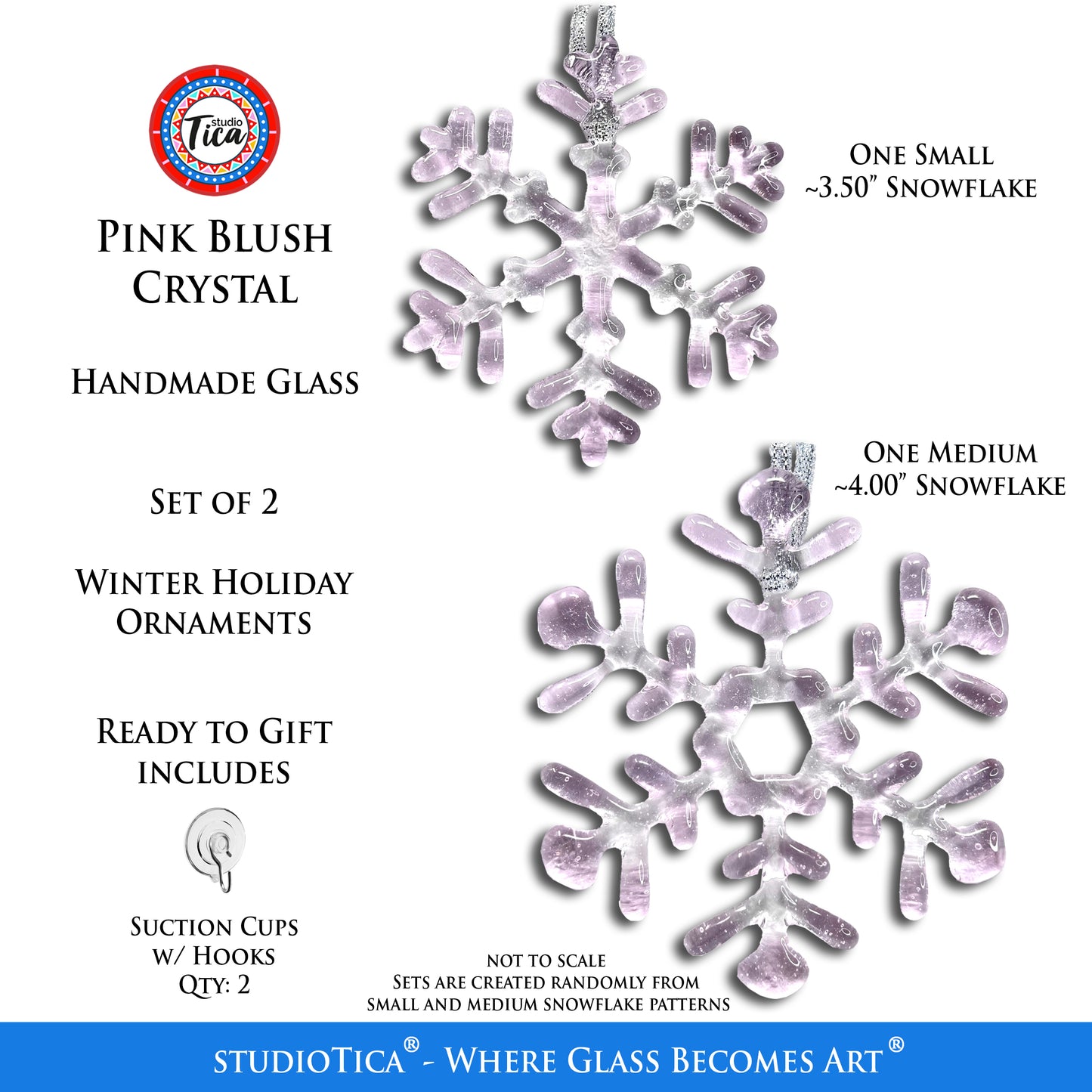 Handmade Glass Snowflake - Pink Blush - by studioTica