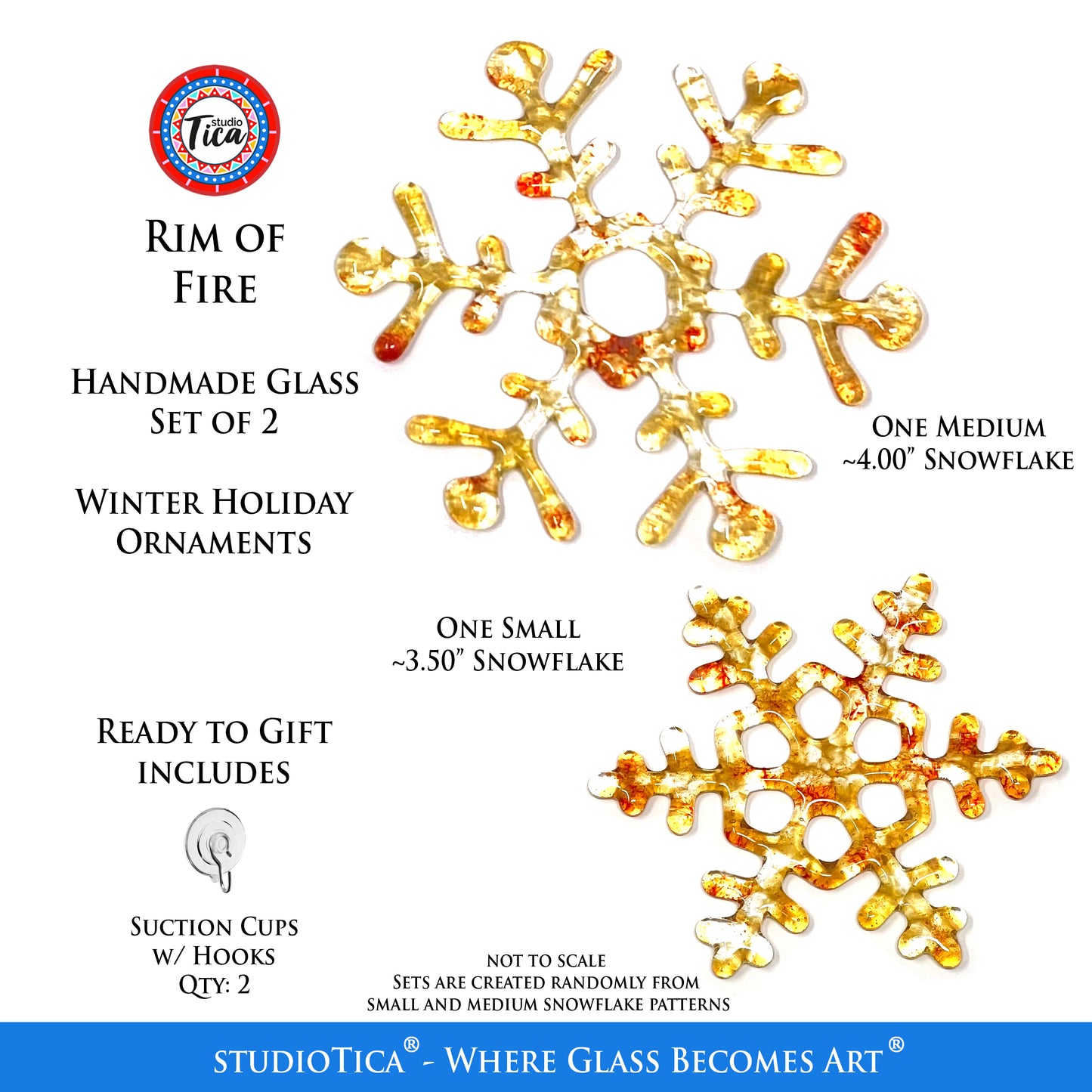 Handmade Glass Snowflake - Rim of Fire - by studioTica