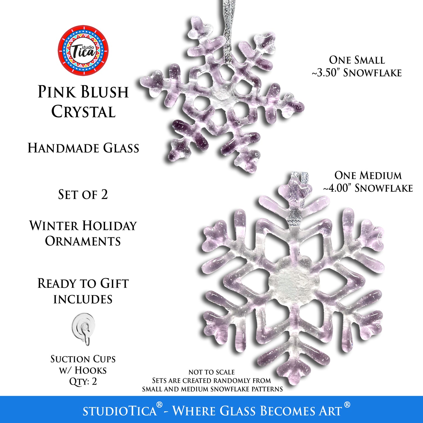 Handmade Glass Snowflake - Pink Blush - by studioTica