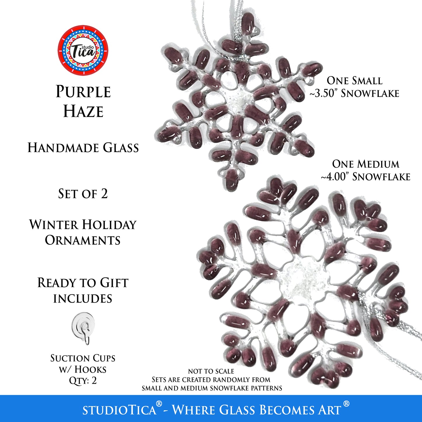 Handmade Glass Snowflake - Purple Haze - by studioTica