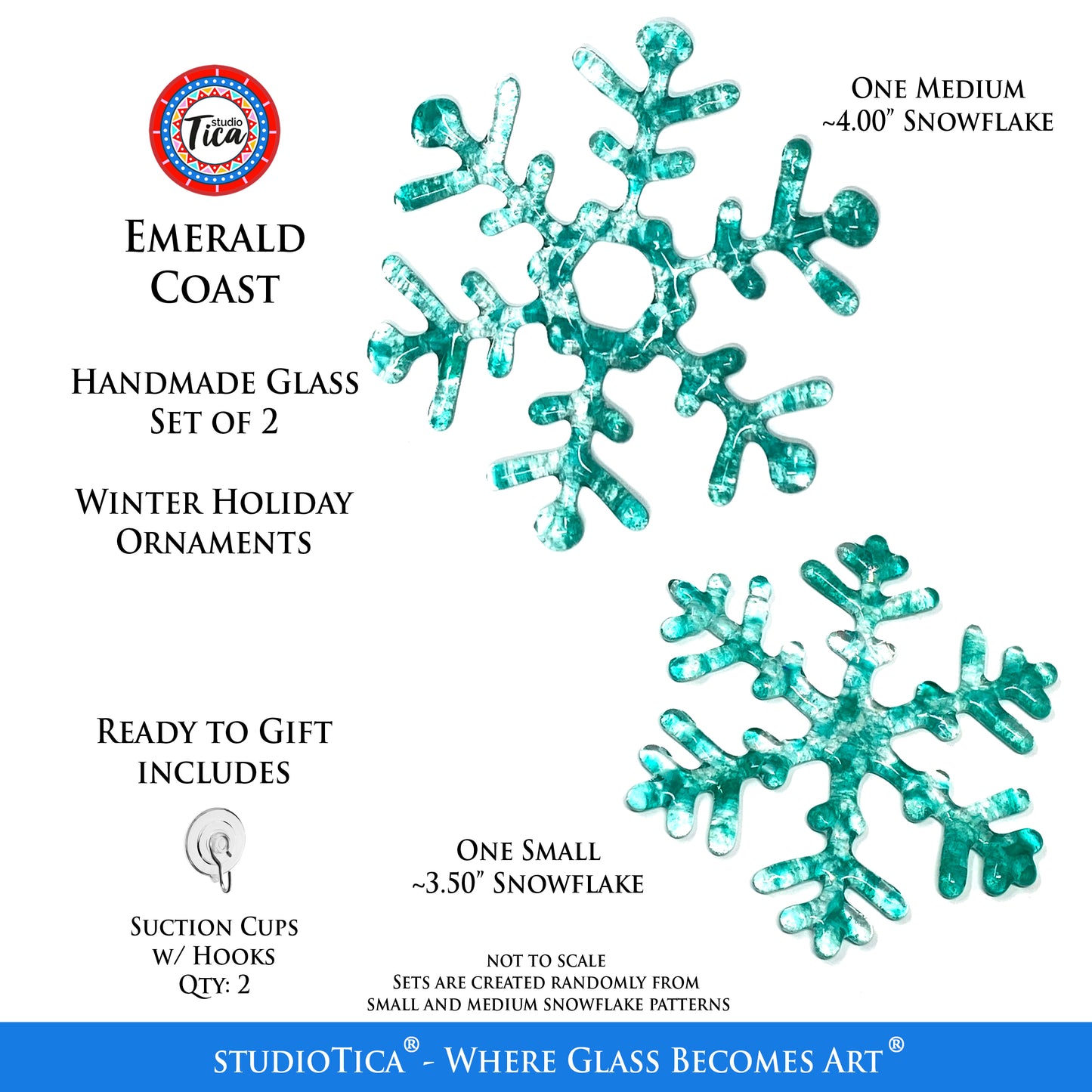 studioTica Emerald Coast - Handmade Glass Snowflakes