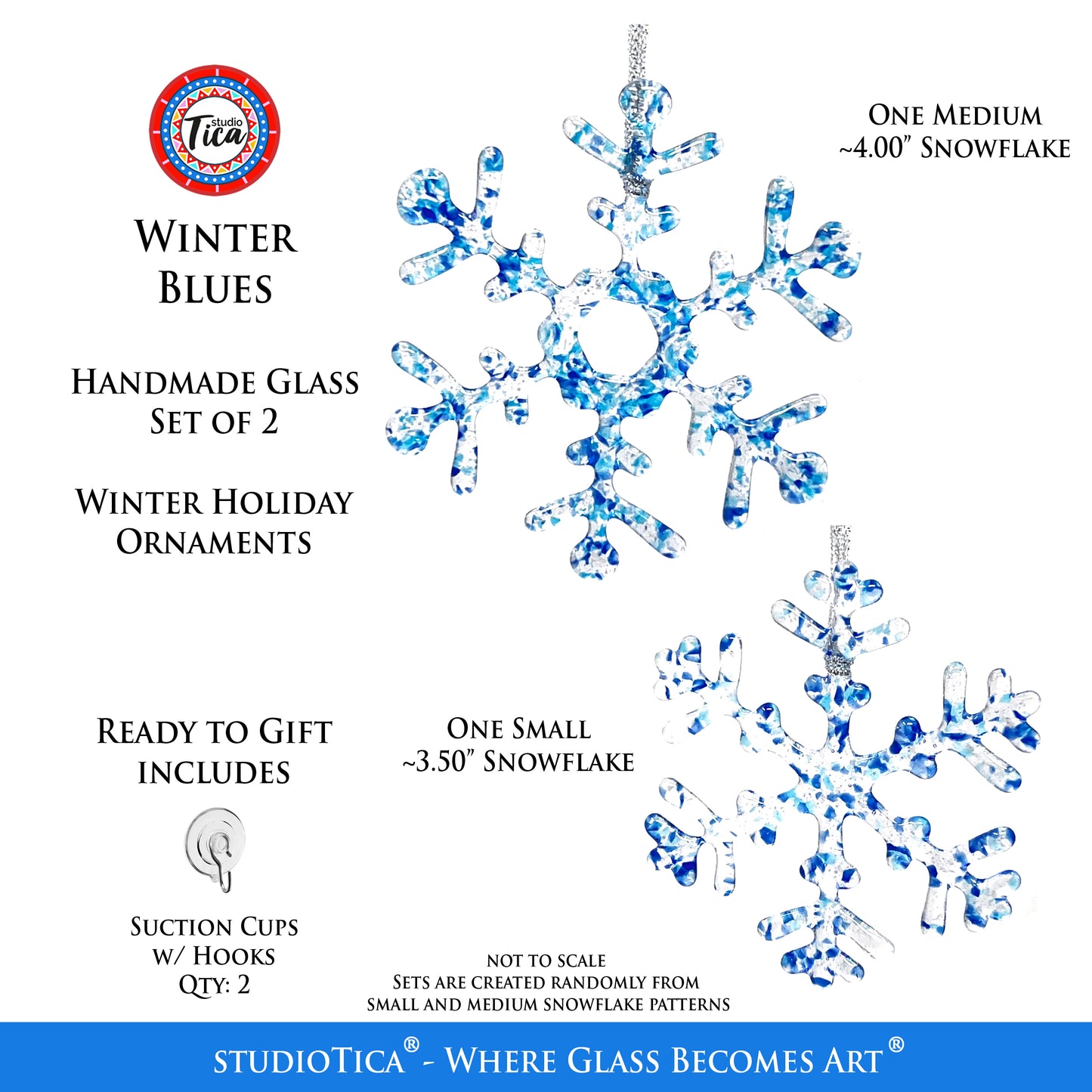 Handmade Glass Snowflake - Winter Blue - by studioTica