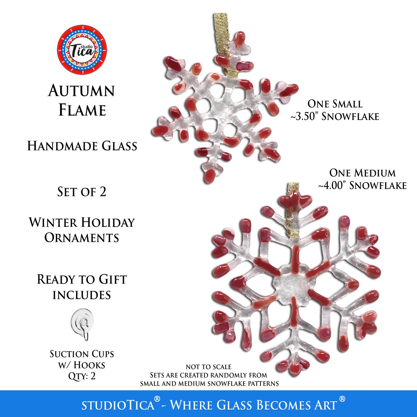 studioTica Autumn Flame - Handmade Glass Snowflakes