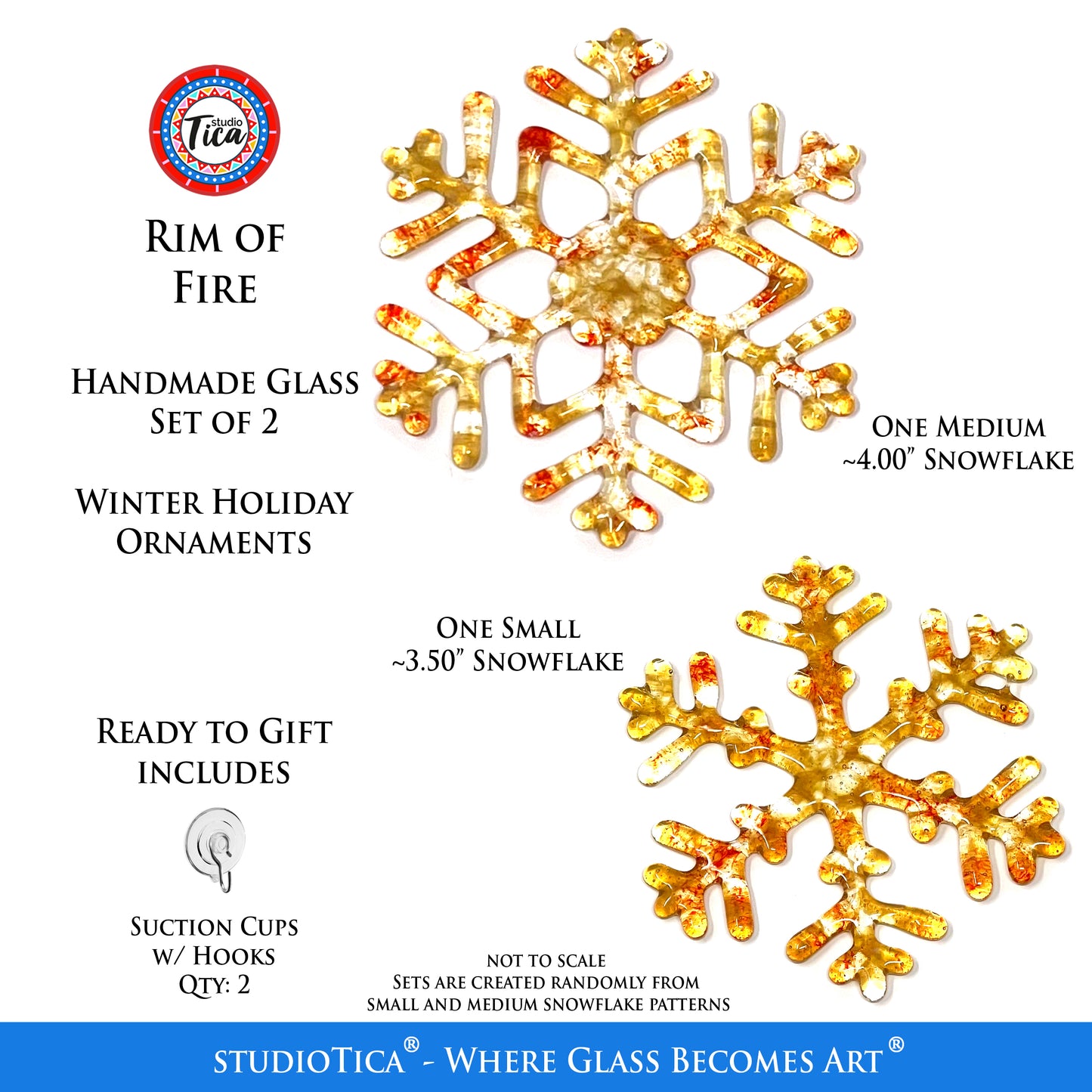 studioTica Rim of Fire - Handmade Glass Snowflakes