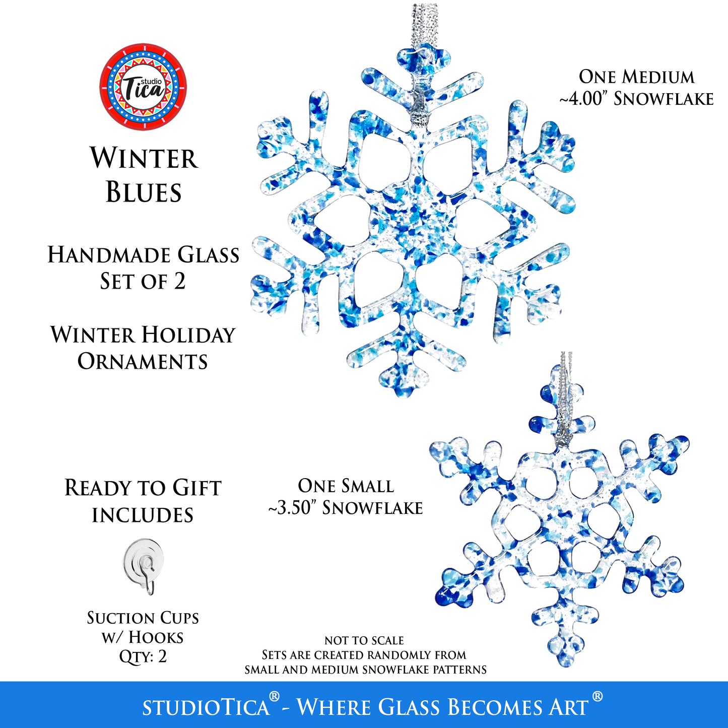 Handmade Glass Snowflake - Winter Blue - by studioTica
