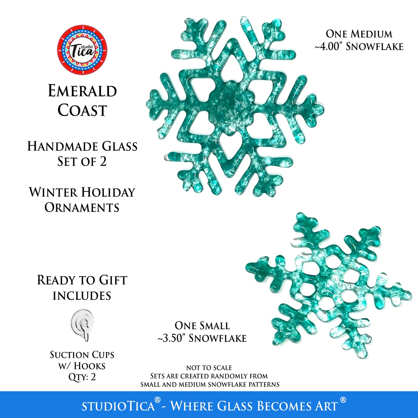 studioTica Emerald Coast - Handmade Glass Snowflakes