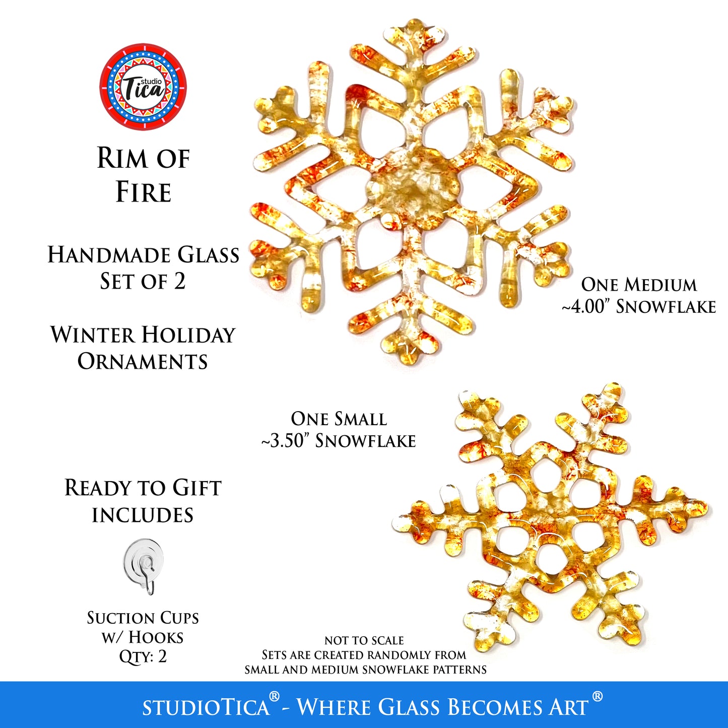 studioTica Rim of Fire - Handmade Glass Snowflakes