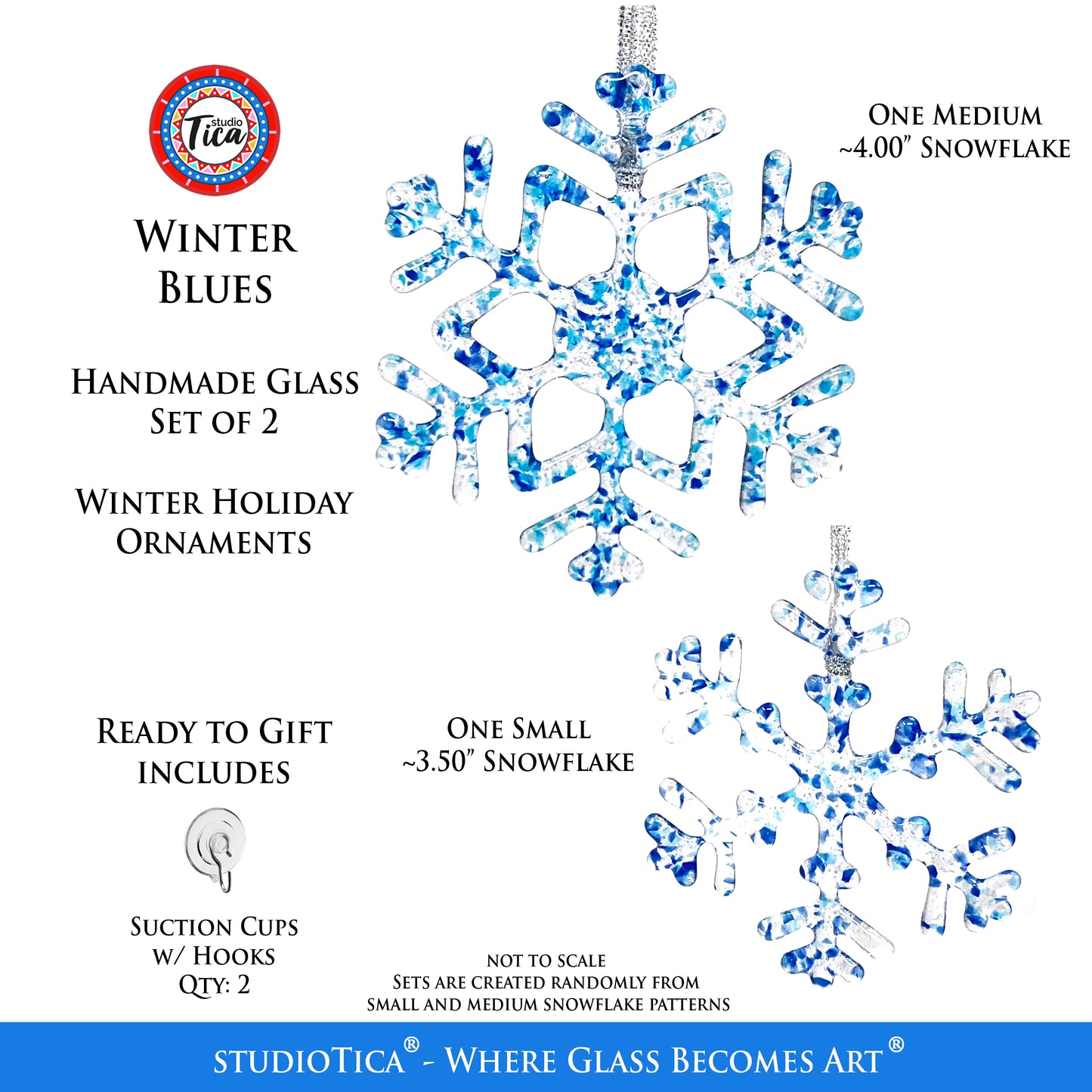 Handmade Glass Snowflake - Winter Blue - by studioTica