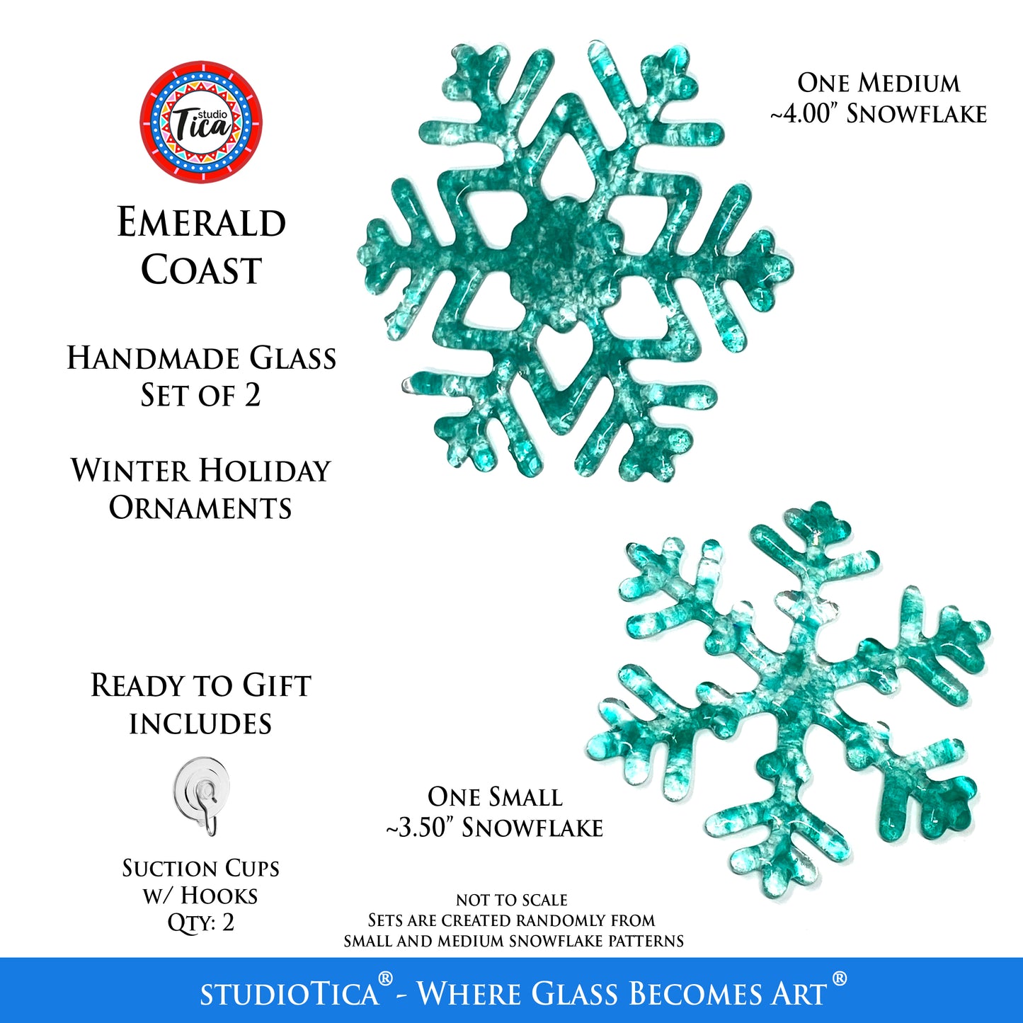 studioTica Emerald Coast - Handmade Glass Snowflakes