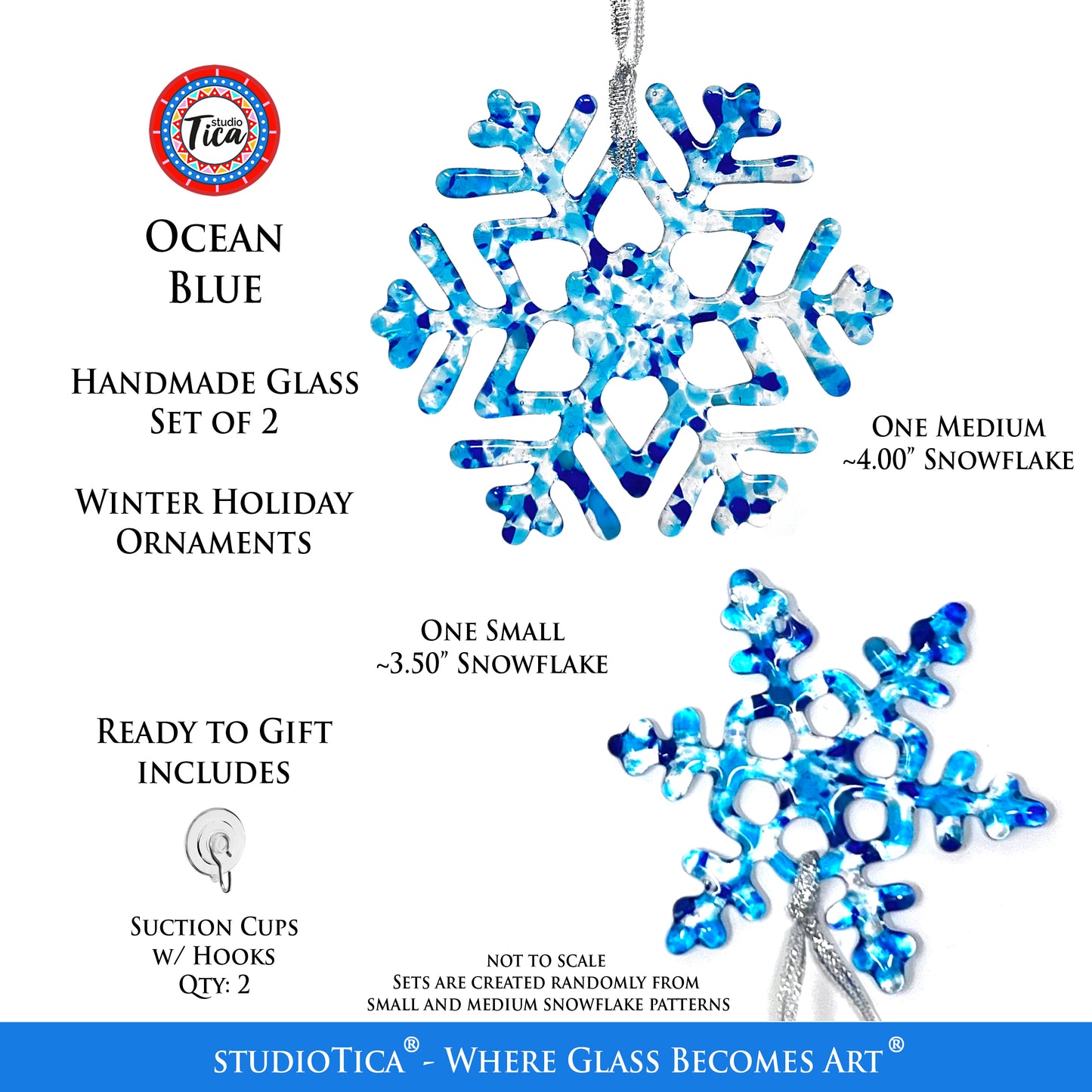 Handmade Glass Snowflake - Ocean Blue - by studioTica