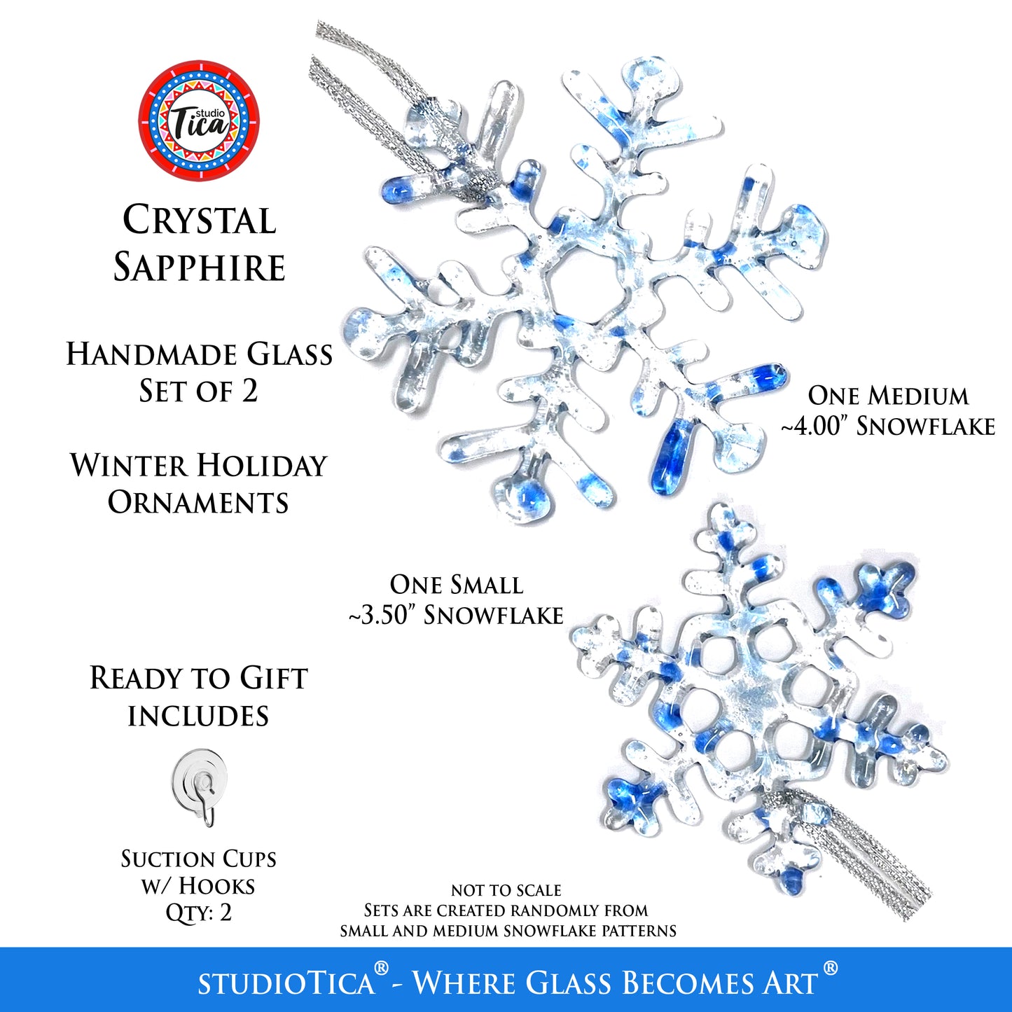 Handmade Glass Snowflake - Sapphire Crystal - by studioTica