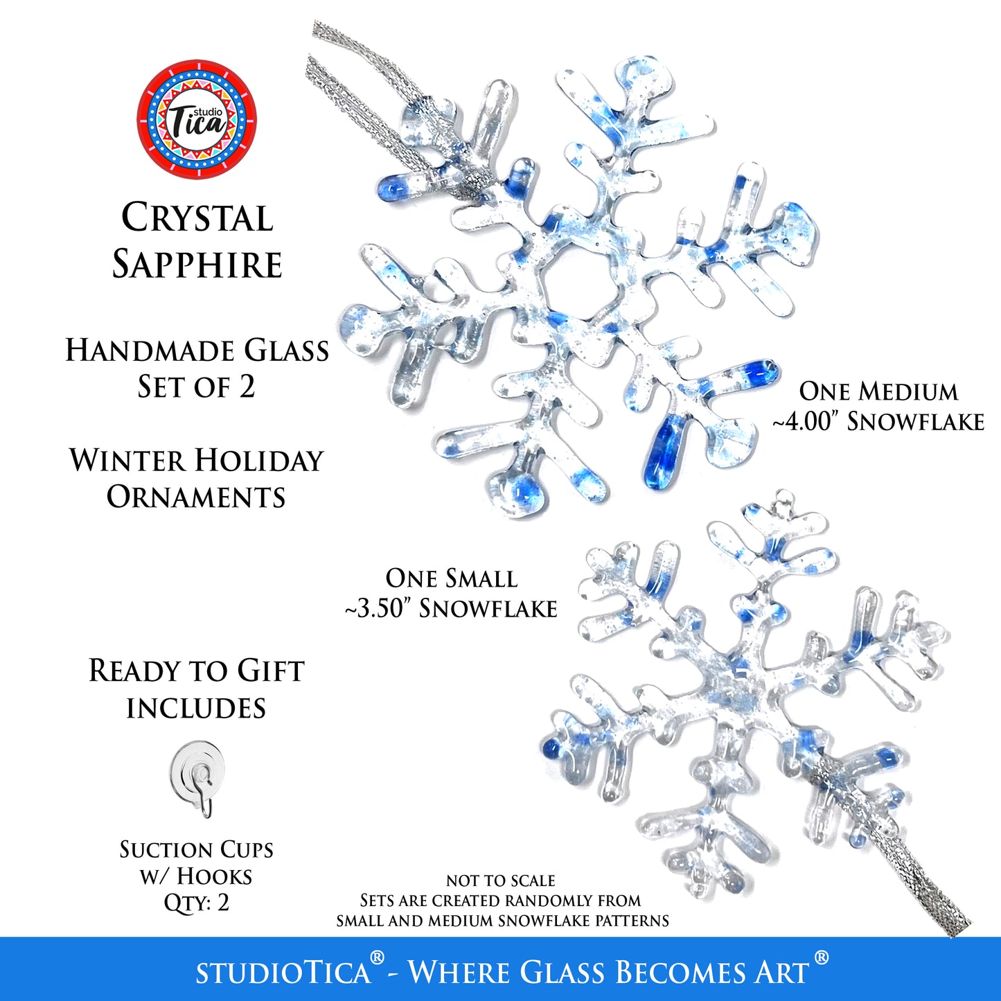 Handmade Glass Snowflake - Sapphire Crystal - by studioTica