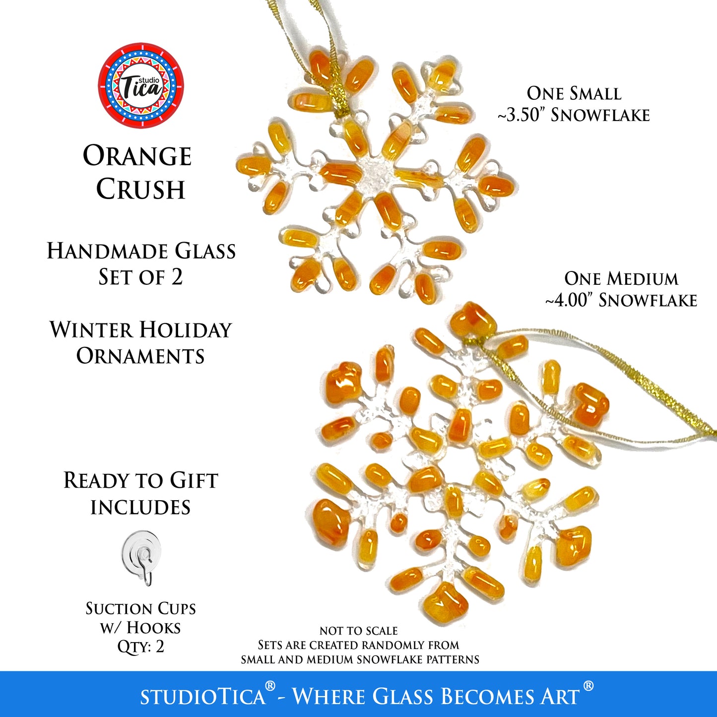 Handmade Glass Snowflake - Orange Crush - by studioTica