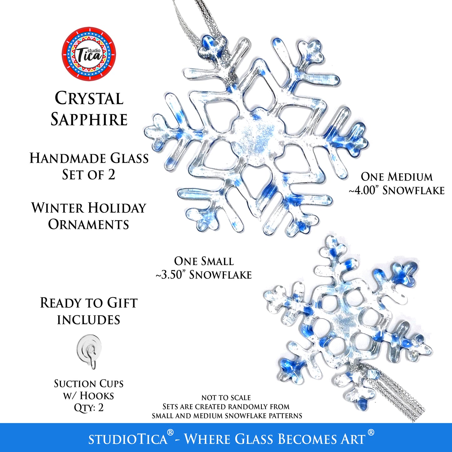 Handmade Glass Snowflake - Sapphire Crystal - by studioTica